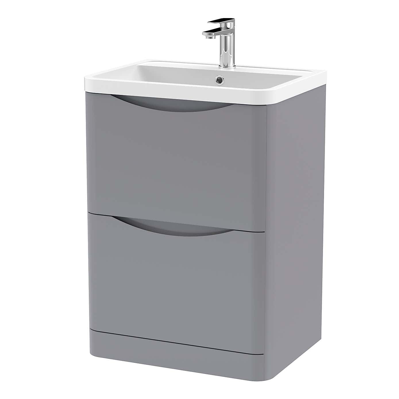 Lunar Floor Standing 2 Drawer Vanity Unit with Polymarble Basin