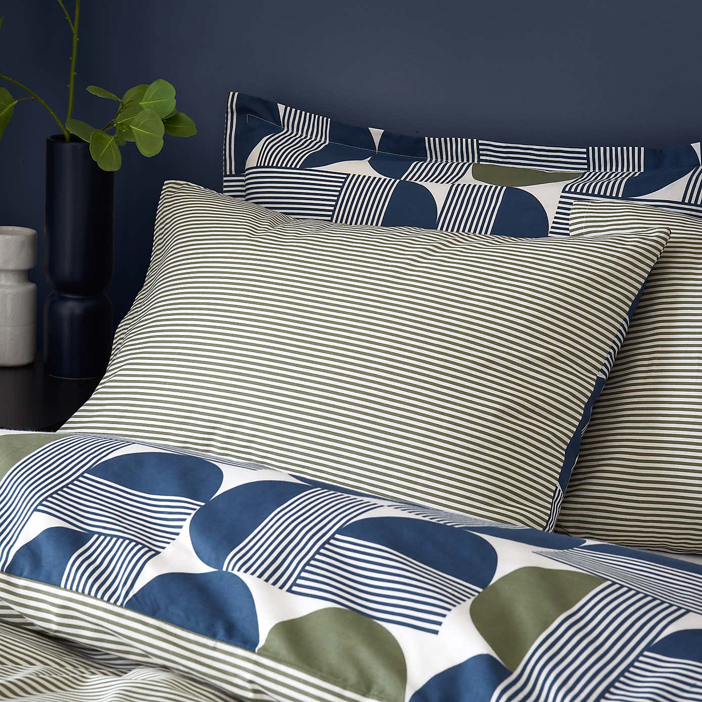 Bromley Modern Geo Navy Duvet Cover and Pillowcase Set