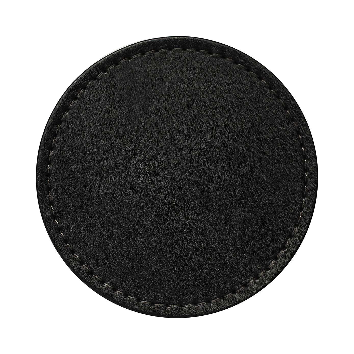 Set of 4 Black & Grey Faux Leather Reversible Round Coasters