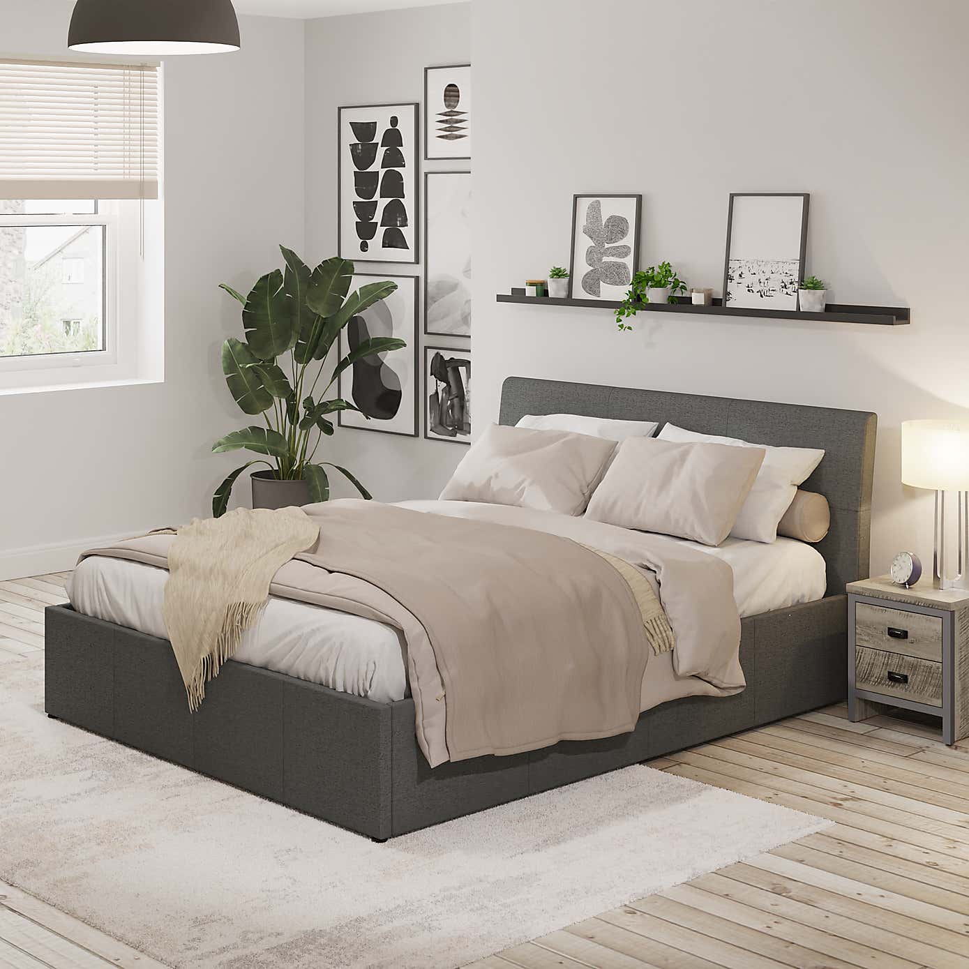 Ascot Grey Upholstered Ottoman Bedstead