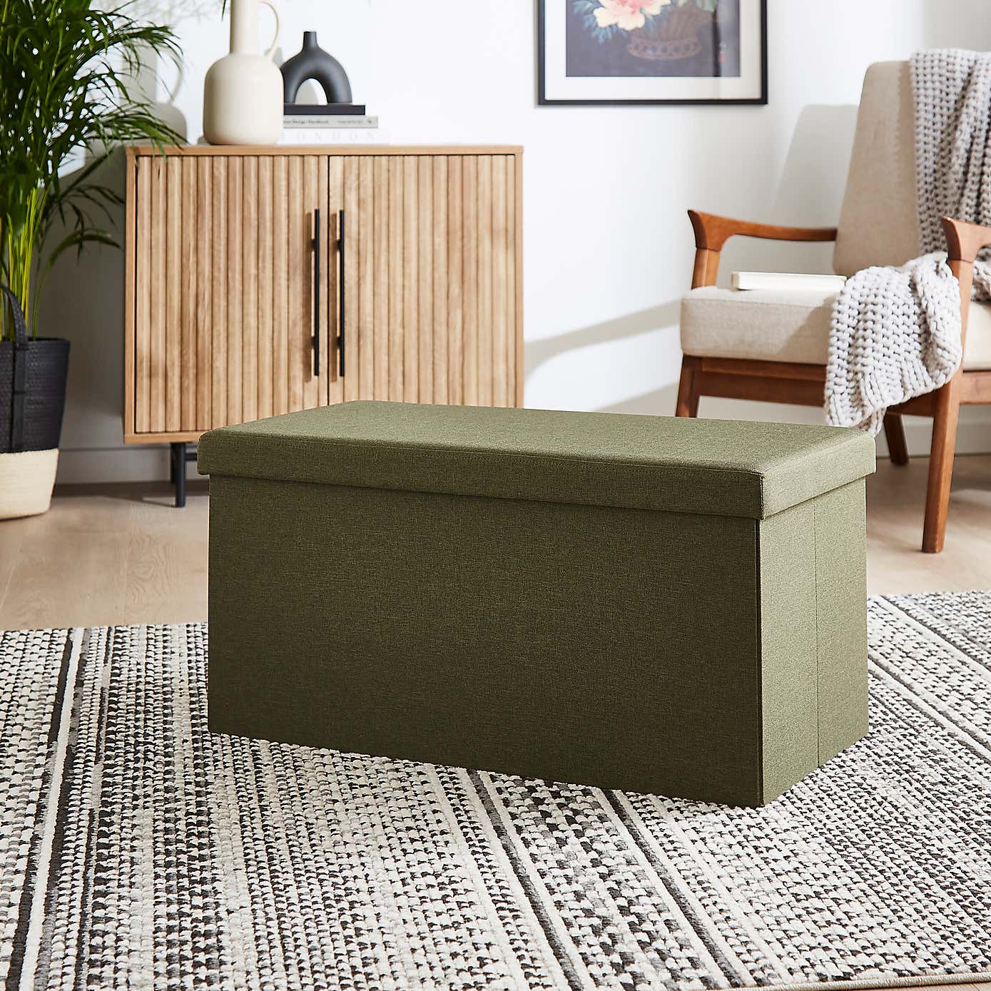 Faux Linen Rectangular Ottoman
