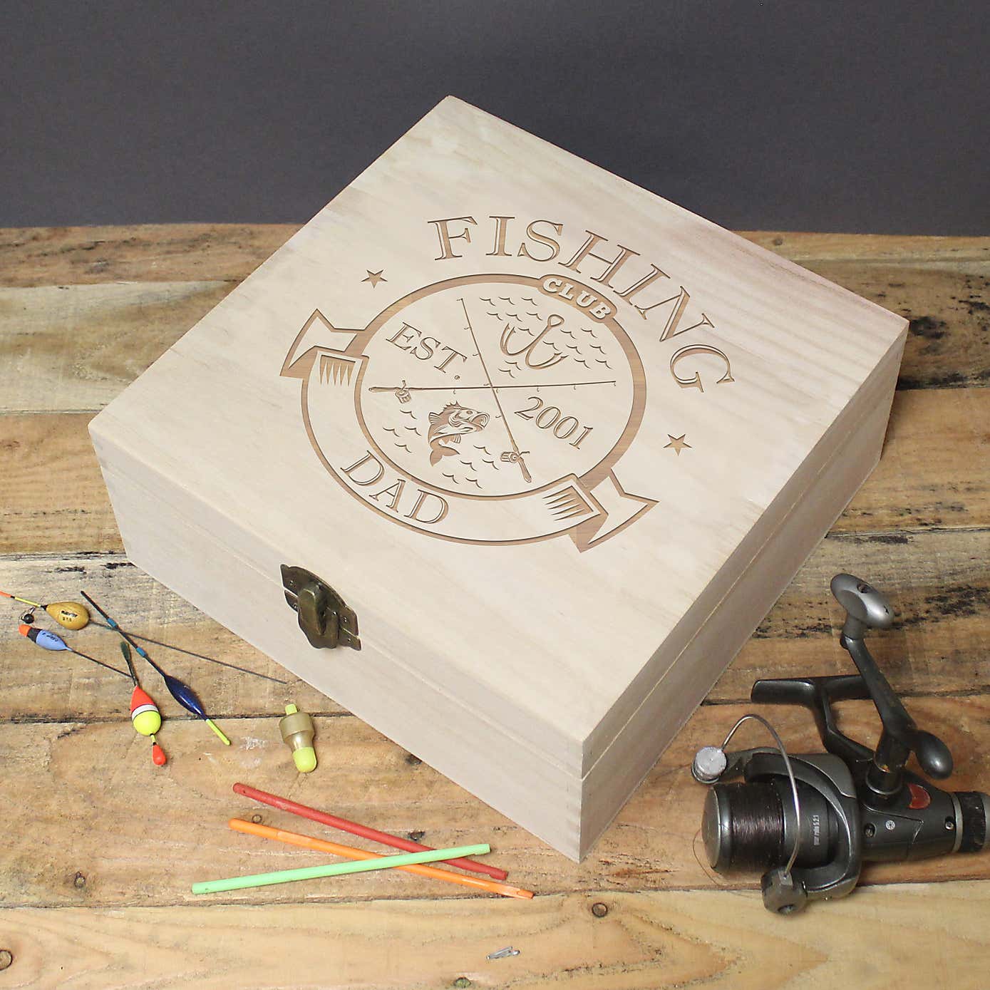 Personalised Fishing Club Wooden Keepsake Box