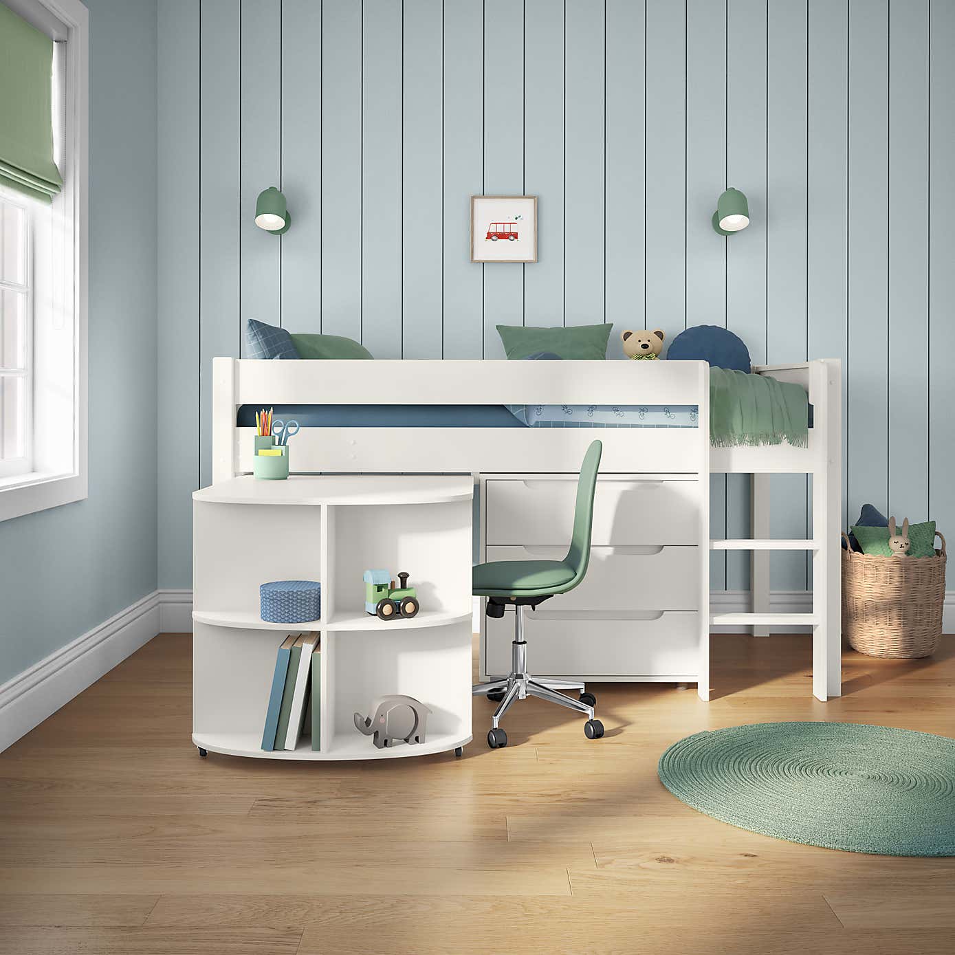 Stompa Classic Midsleeper With Pull Out Desk And 3 Drawer Chest