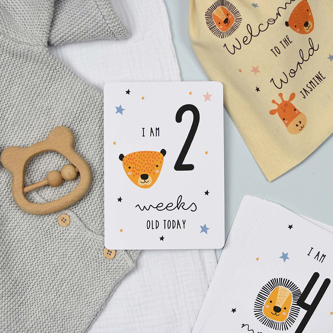 Personalised Scandi Safari Animals Milestone Cards