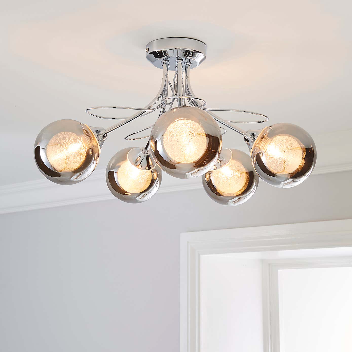 Mateo 5 Light Glass Chrome Semi-Flush Ceiling Fitting