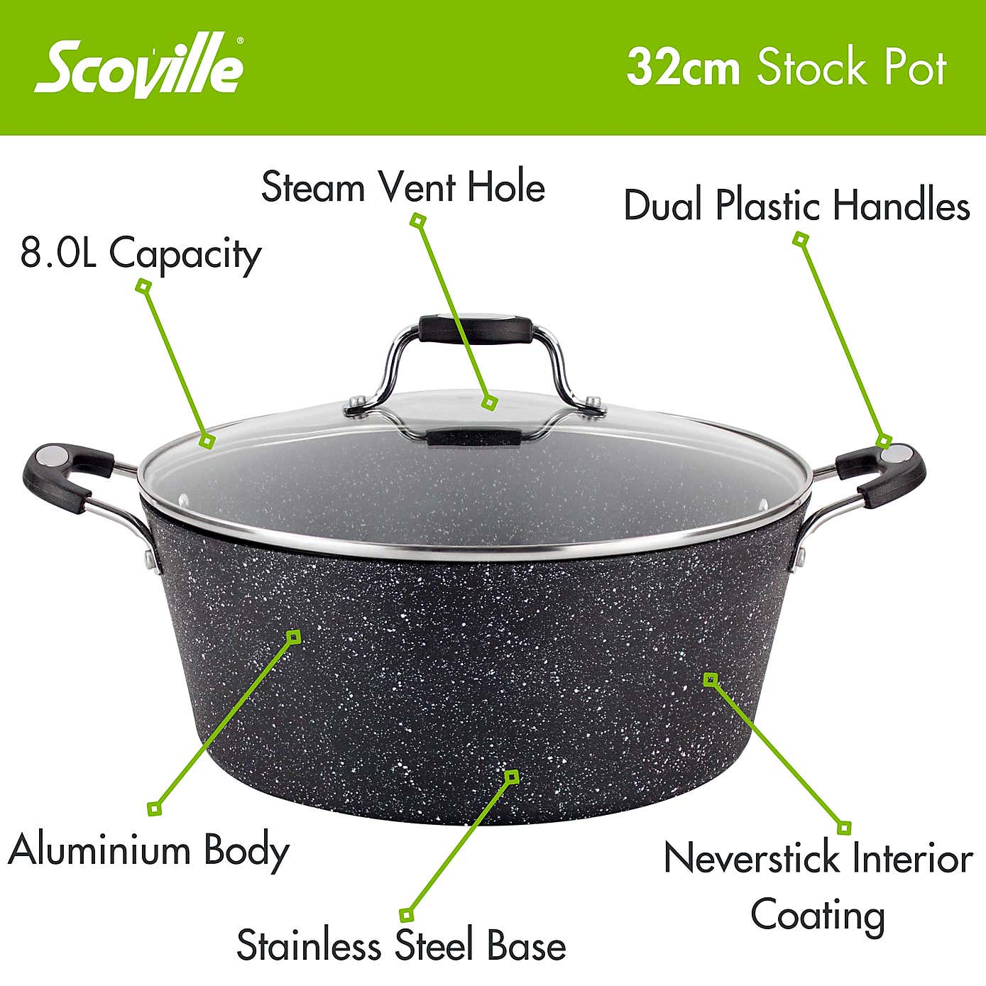 Scoville Neverstick Non-stick Aluminium Stock Pot, 32cm