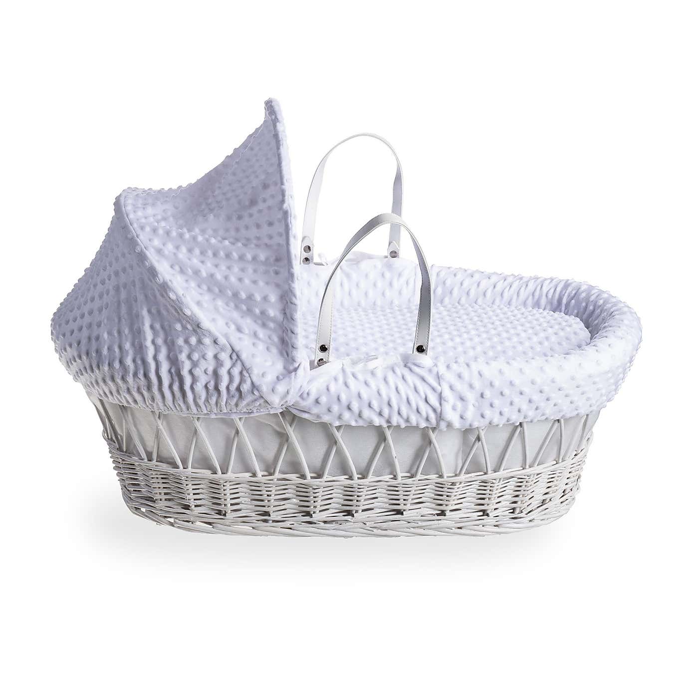 Clair de Lune Dimple Wicker Moses Basket with White Rocking Stand