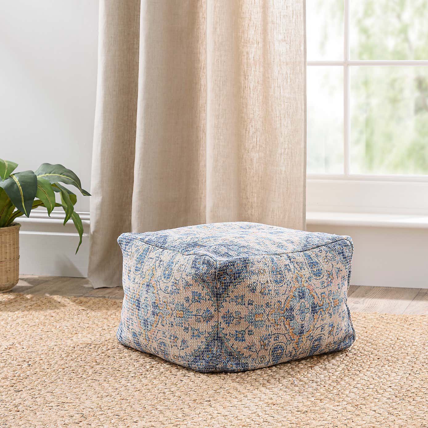 Printed Oriental Cube Pouffe