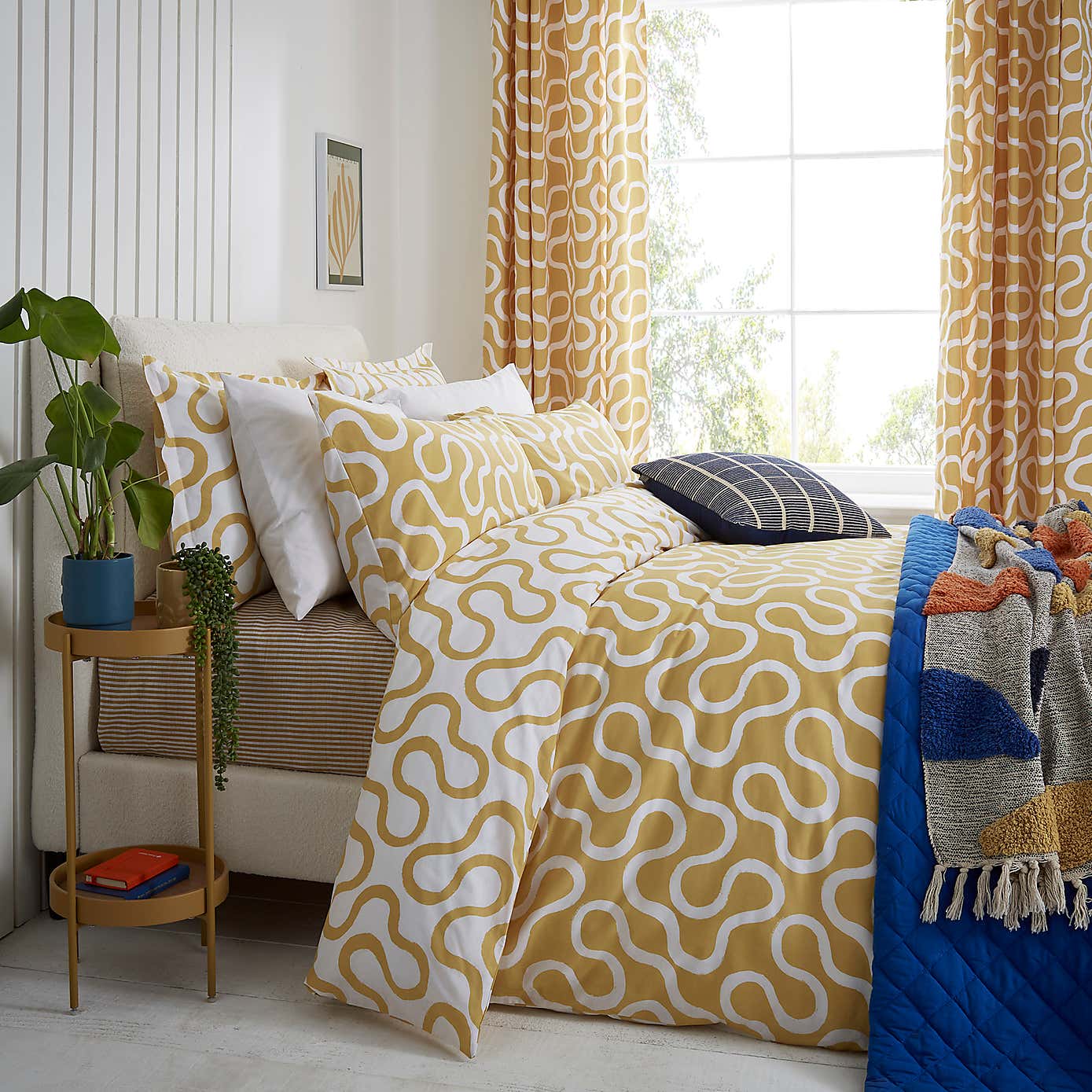 Elements Wiggins Wiggle Ochre Cotton Duvet Cover and Pillowcase Set