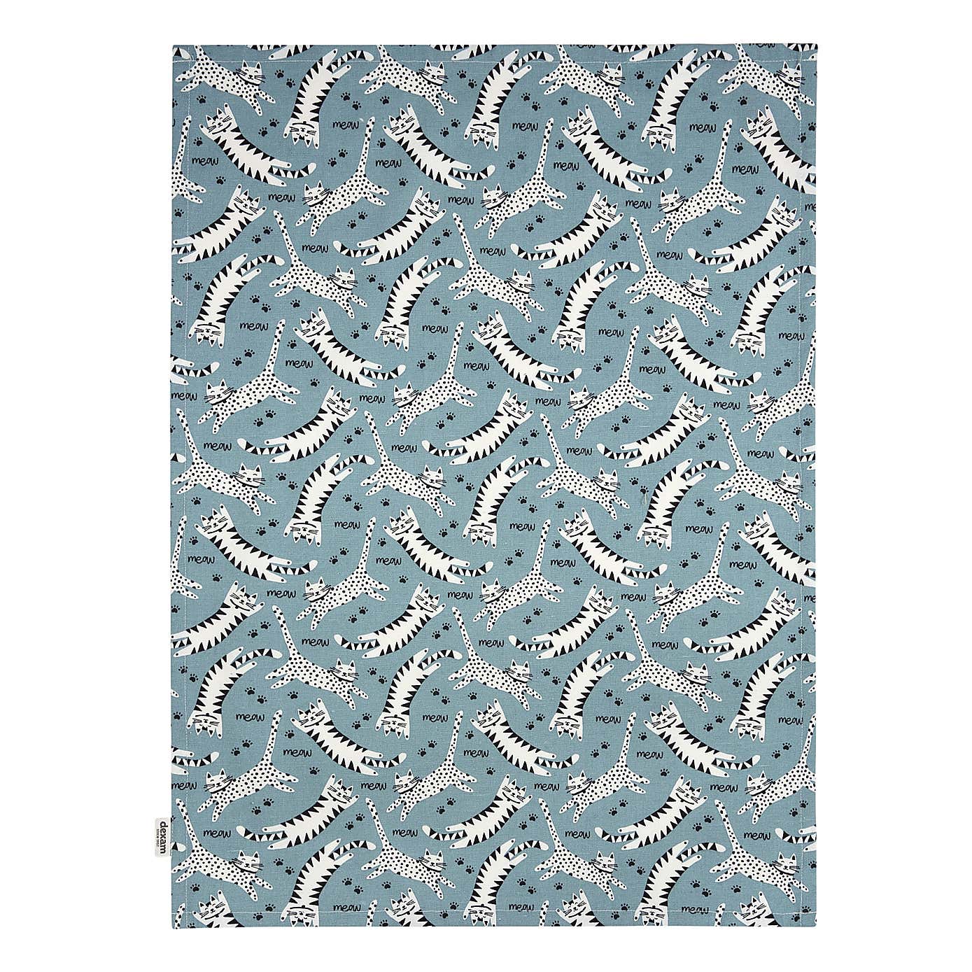 Dexam Meow Set of 2 Cotton Blue Tea Towels