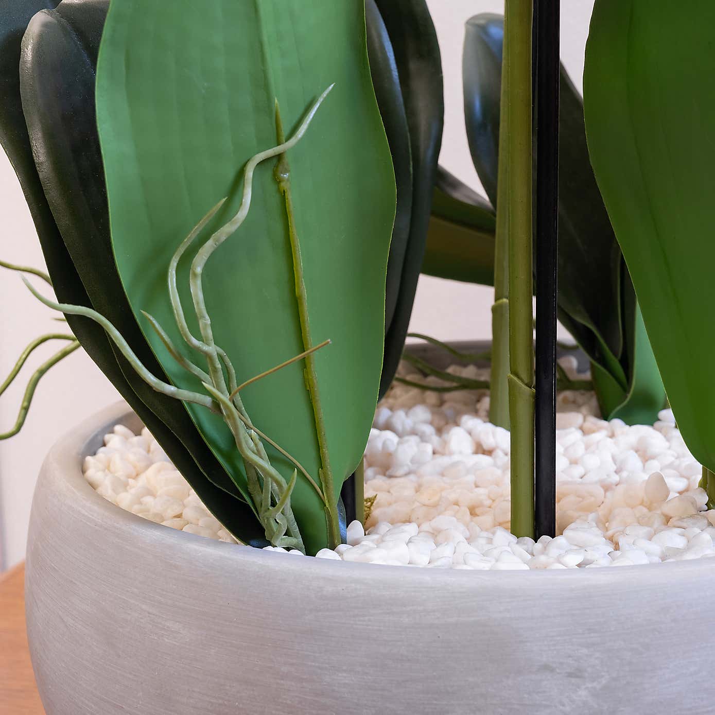 Artificial White Orchid in Grey Ceramic Plant Pot