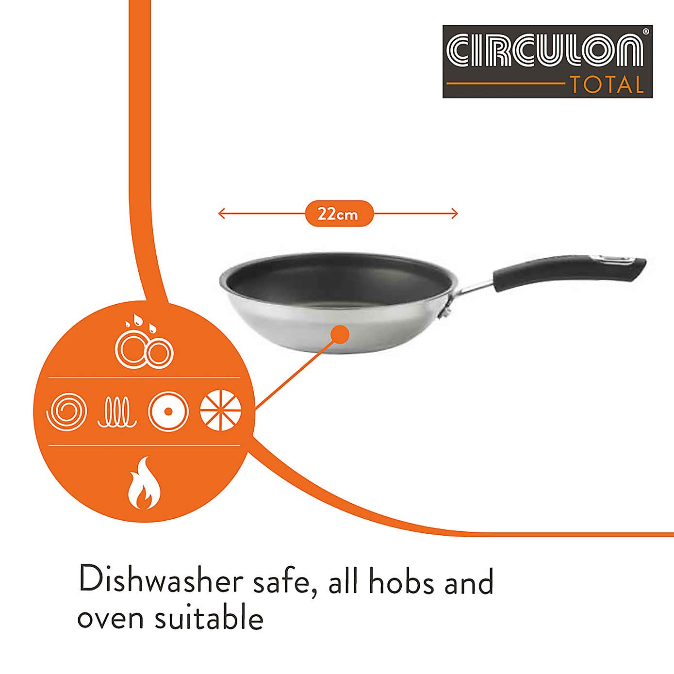 Circulon Total Non-Stick Stainless Steel Frying Pan, 22cm
