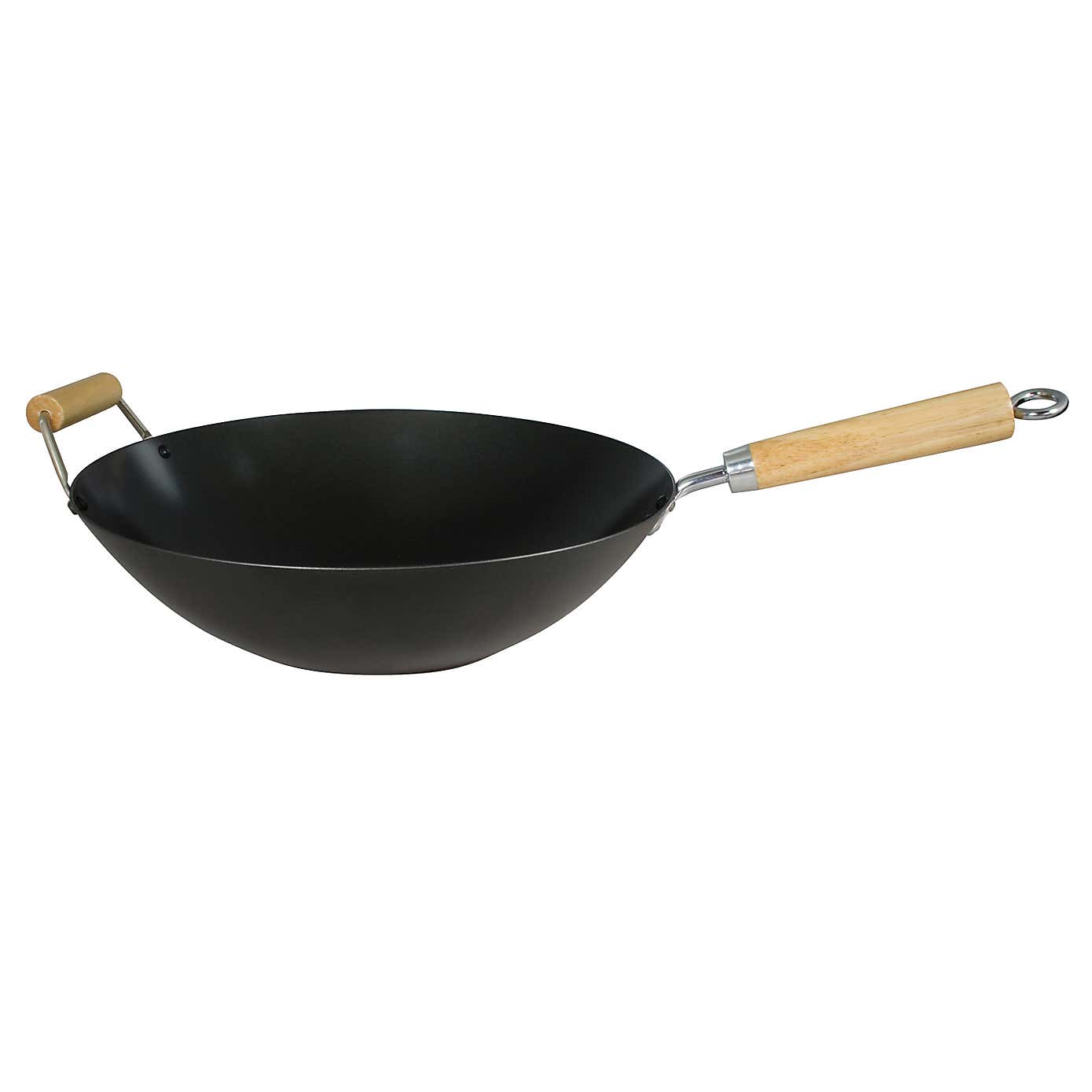 Dexam Non-Stick Heavy Gauge Carbon Steel Wok with Helper Handle, 36cm