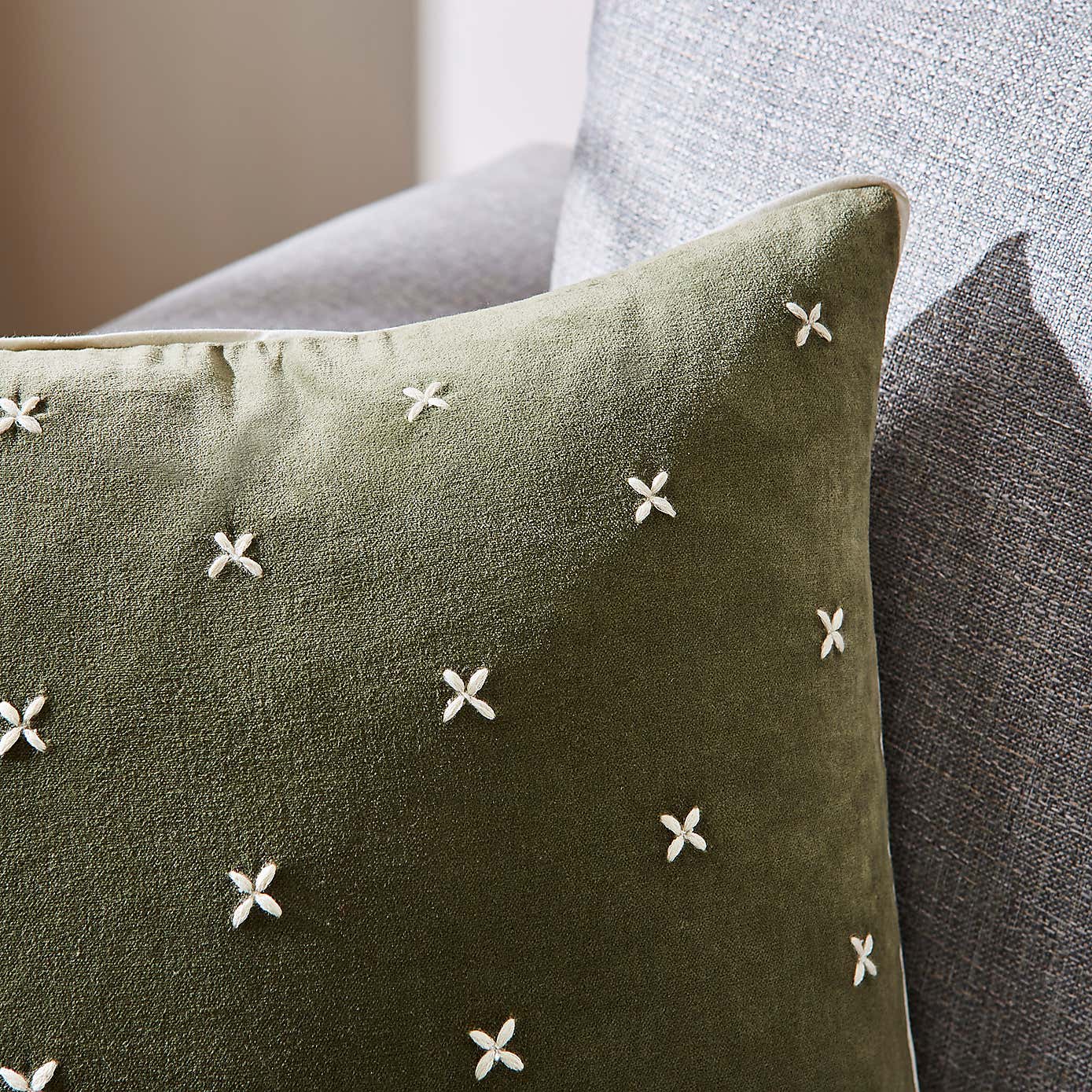 Cross Stitch Cotton Velvet Square Cushion