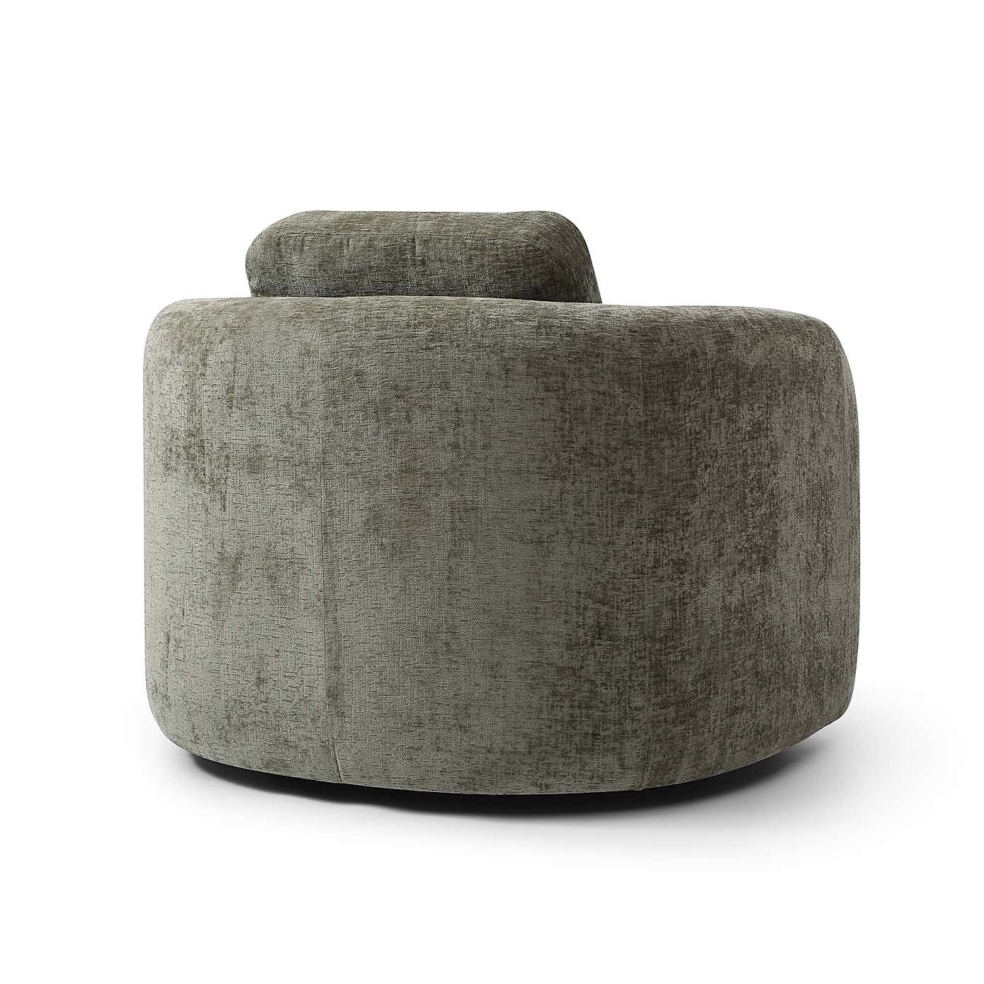 Max Olive Distressed Chenille Curved Swivel Accent Chair