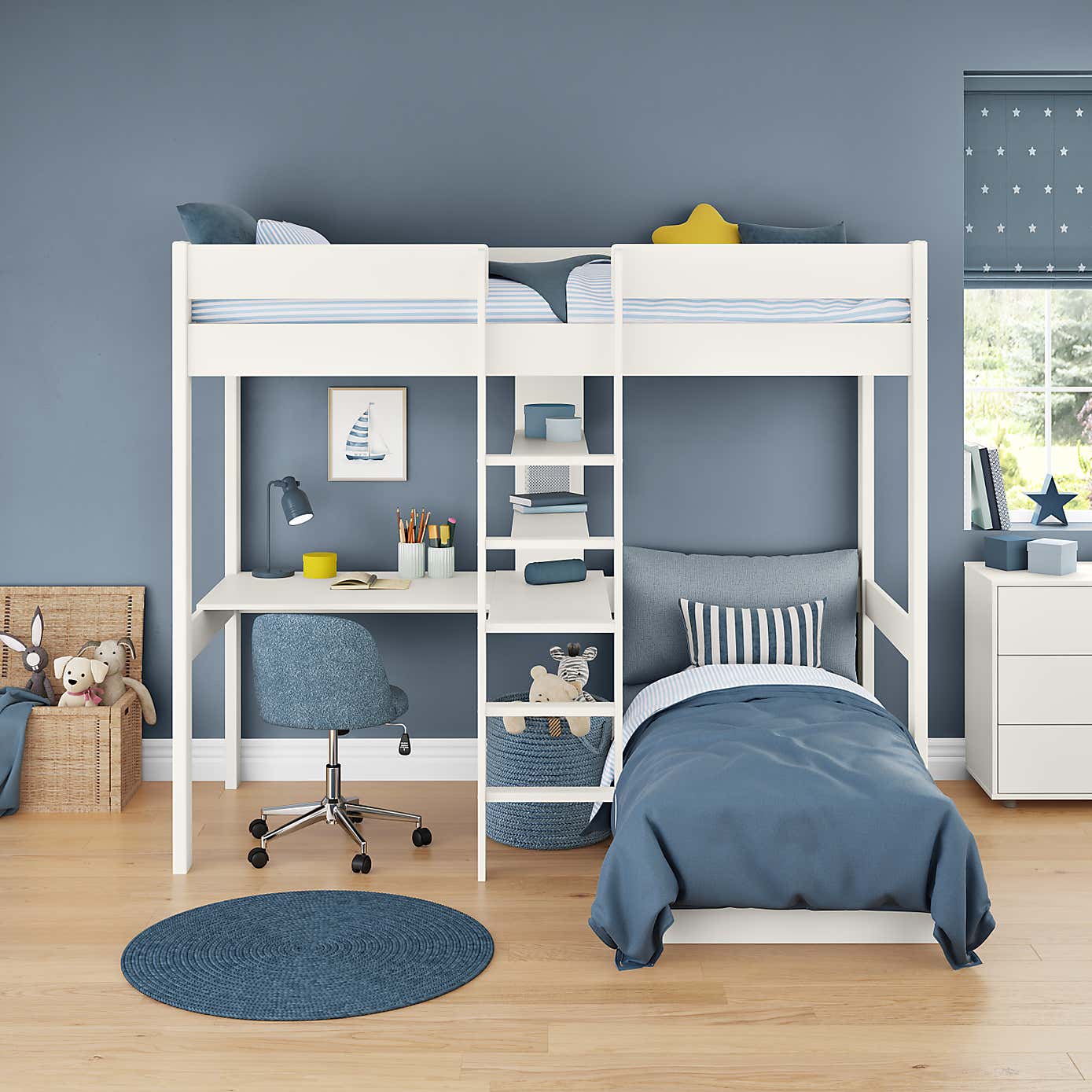 Stompa Uno Highsleeper With Chair Bed And Cushion Set, Pine