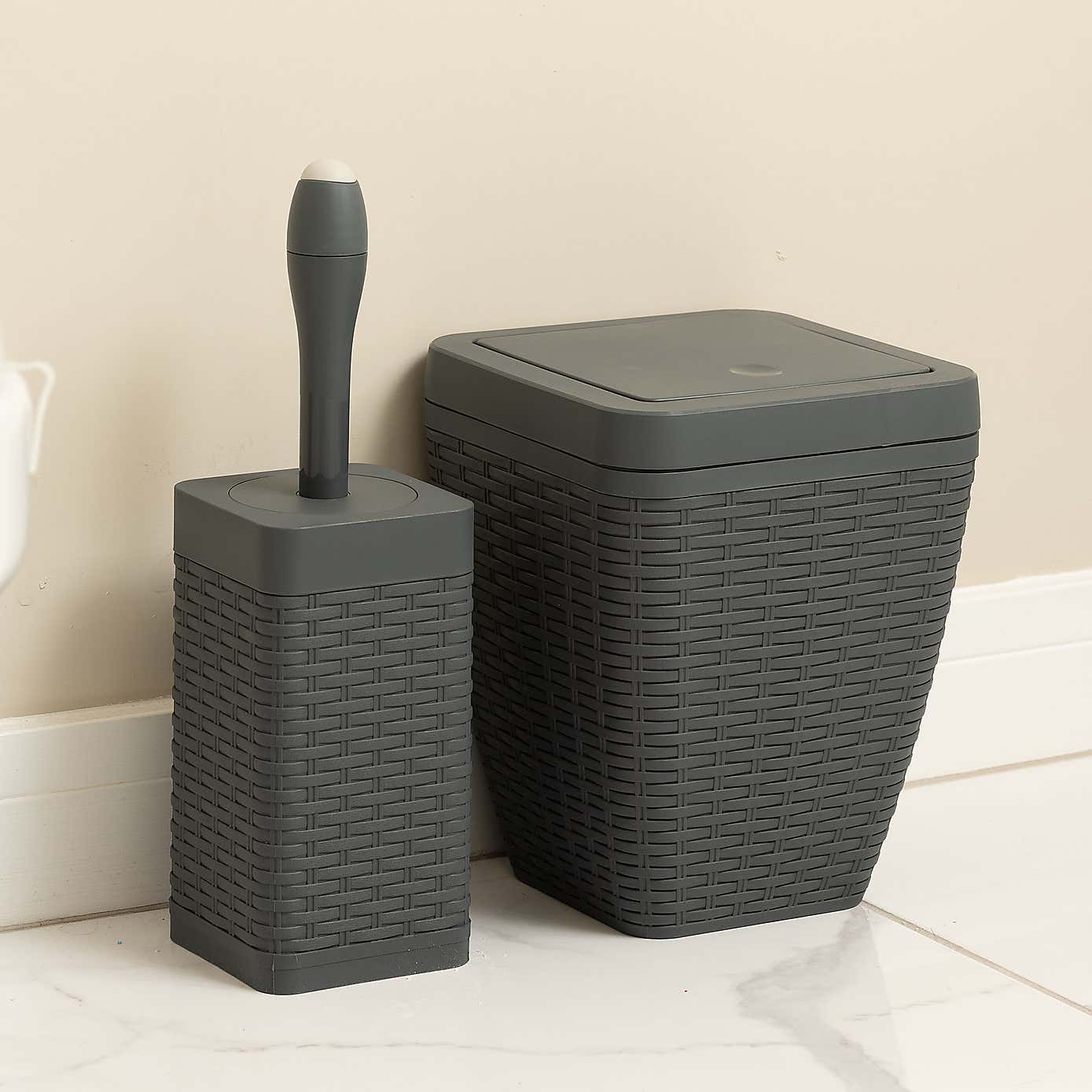 Addis Rattan Charcoal Toilet Brush & Bin Set