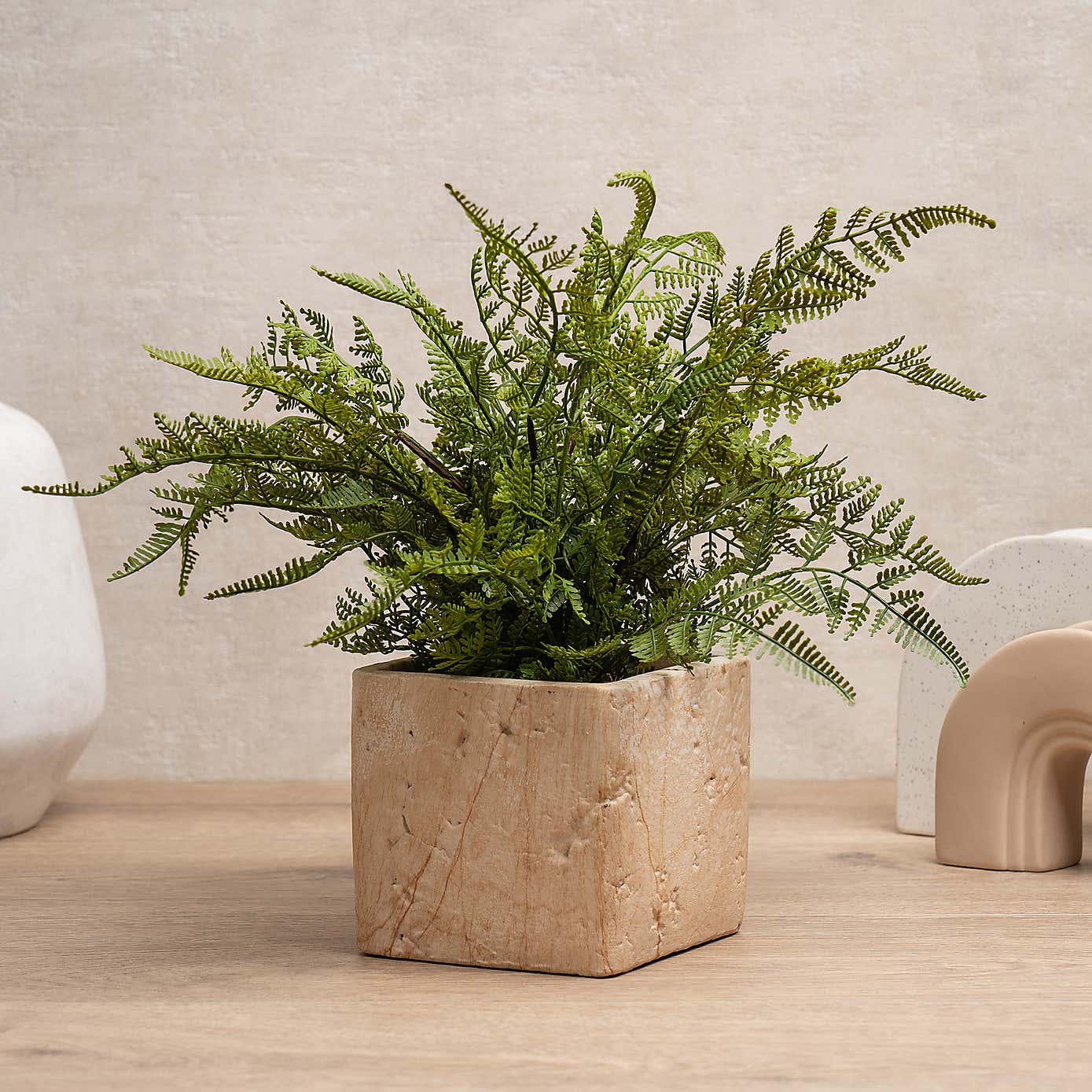 Artificial Fern in Cement Pot