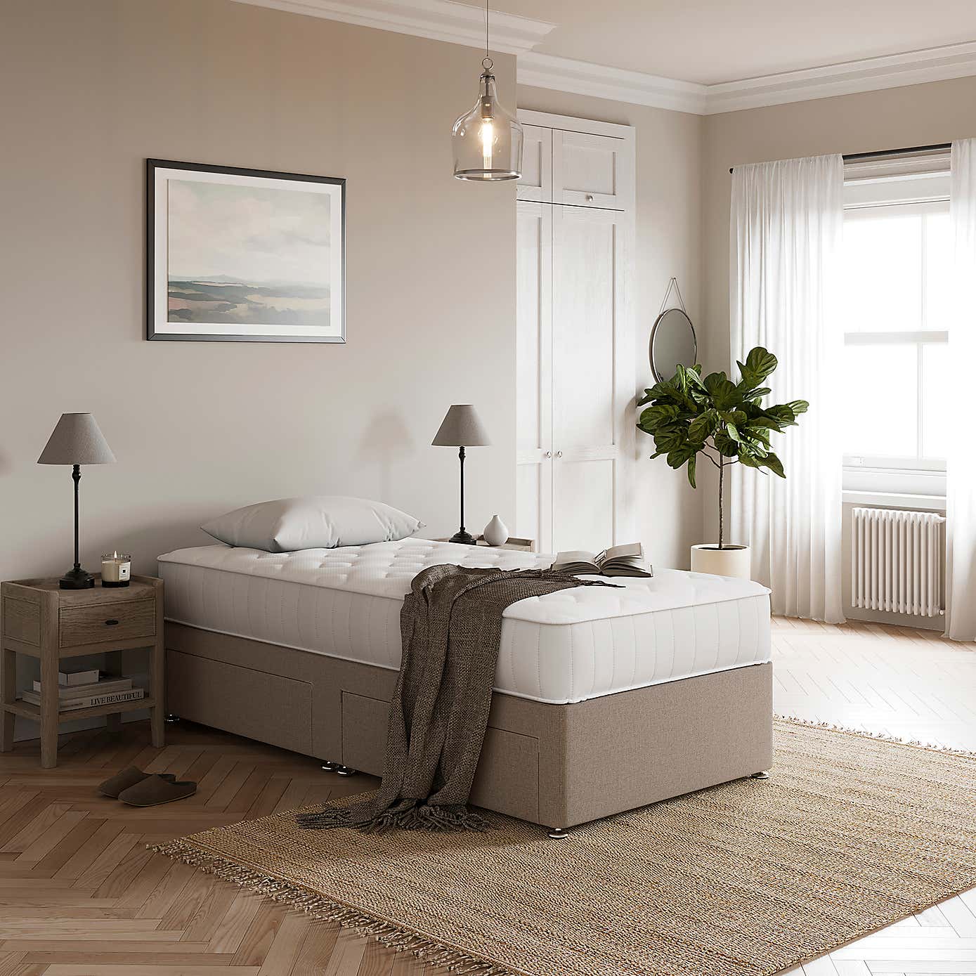 Fogarty 1000 Memory Mattress Divan Set, Faux Linen