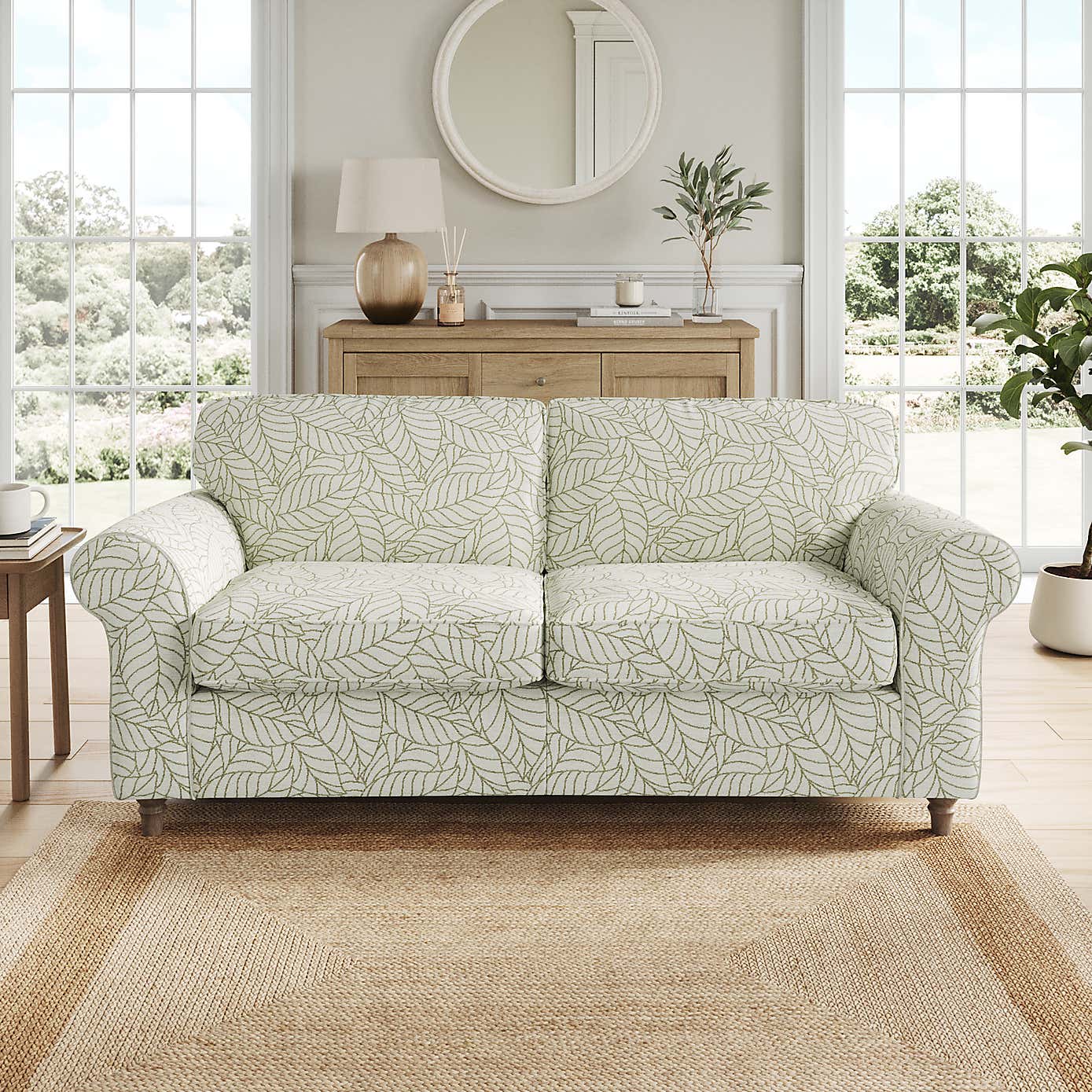 Flori 3 Seater Sofa, Leaf Print Fabric