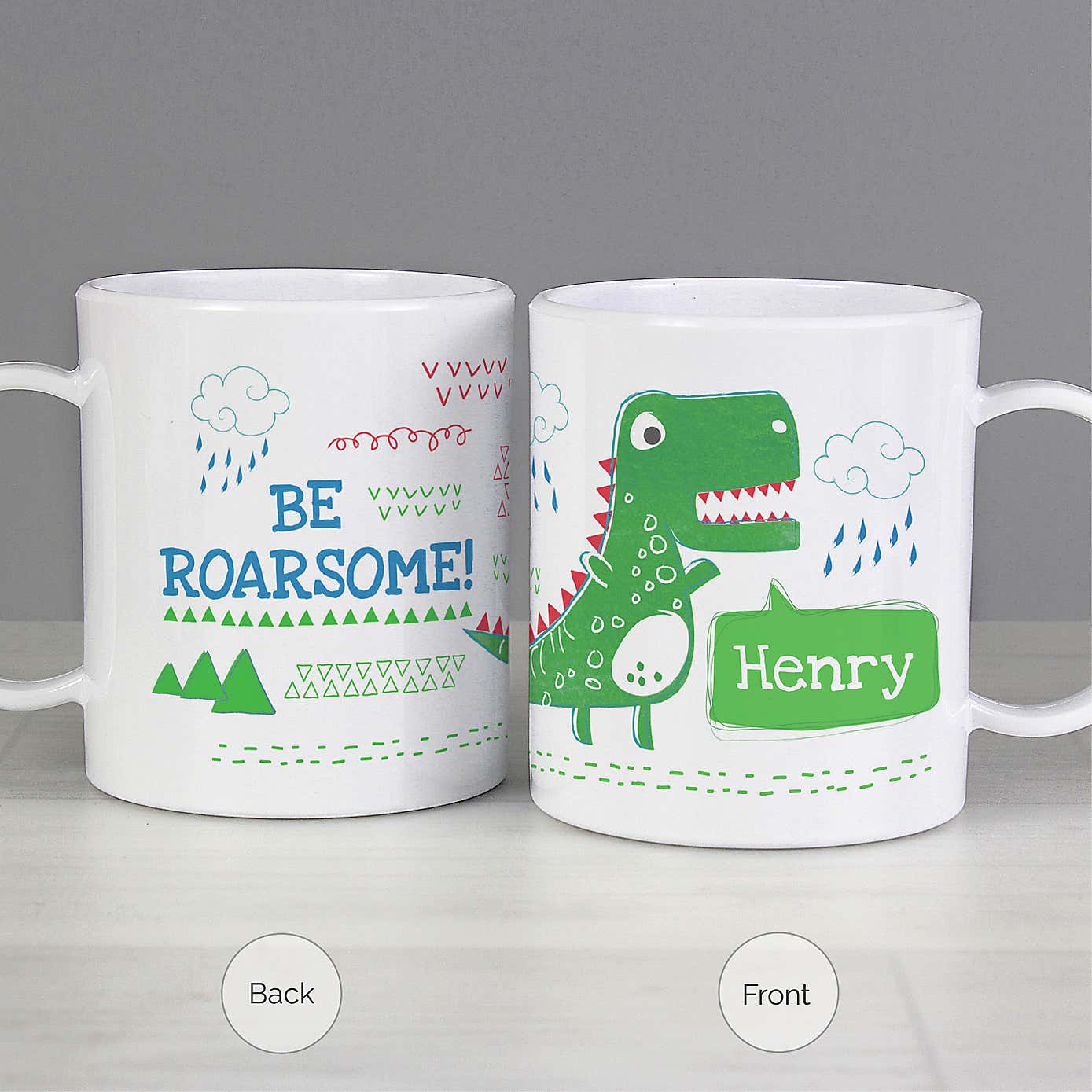 Personalised Be Roarsome Dinosaur Plastic Mug