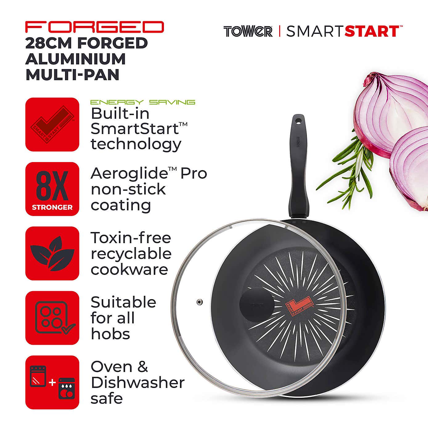 Tower Smart Start Non-Stick Forged Aluminium MultiPan, 28cm