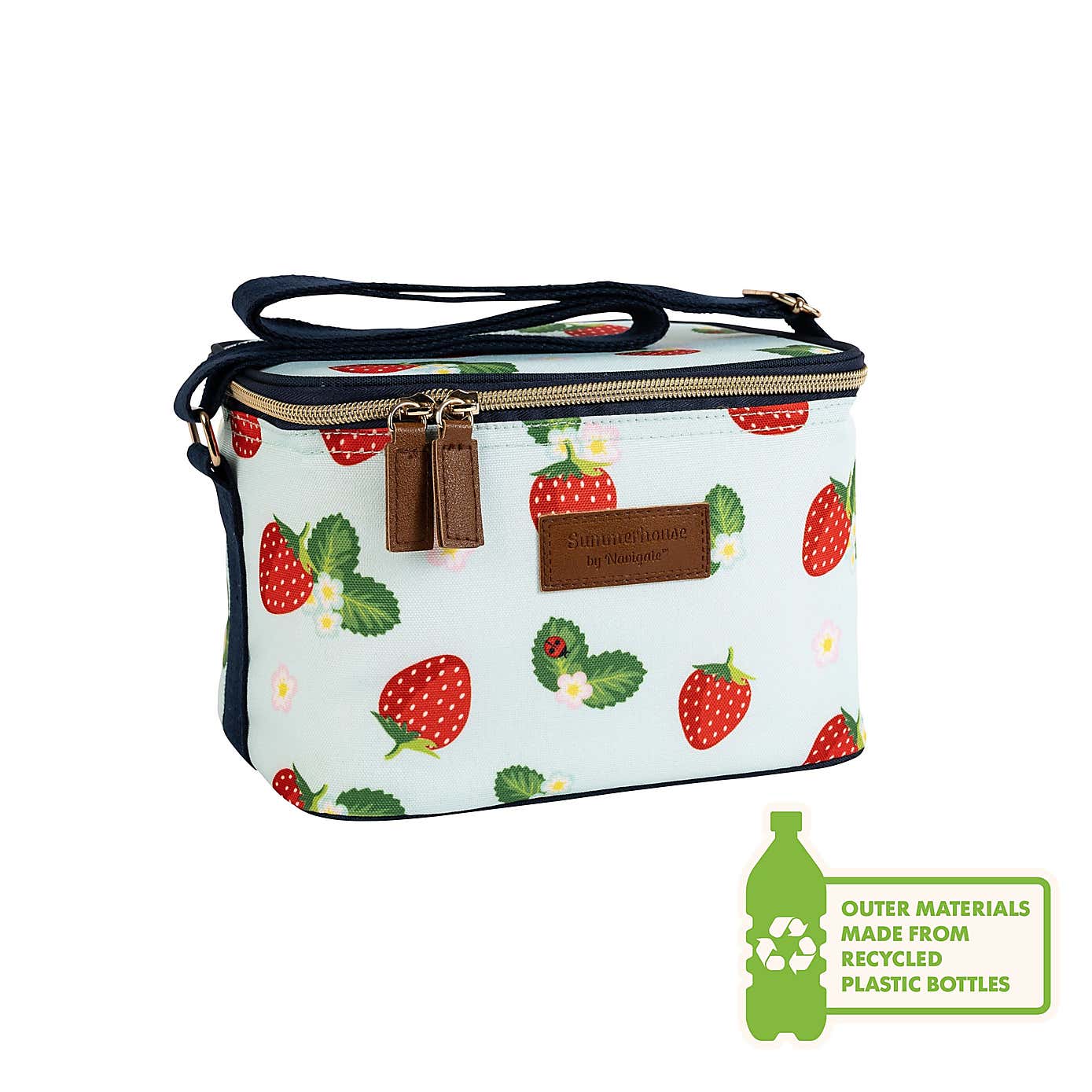 Strawberries & Cream Vintage Aqua Insulated 5 Litre Personal Picnic Cool Bag