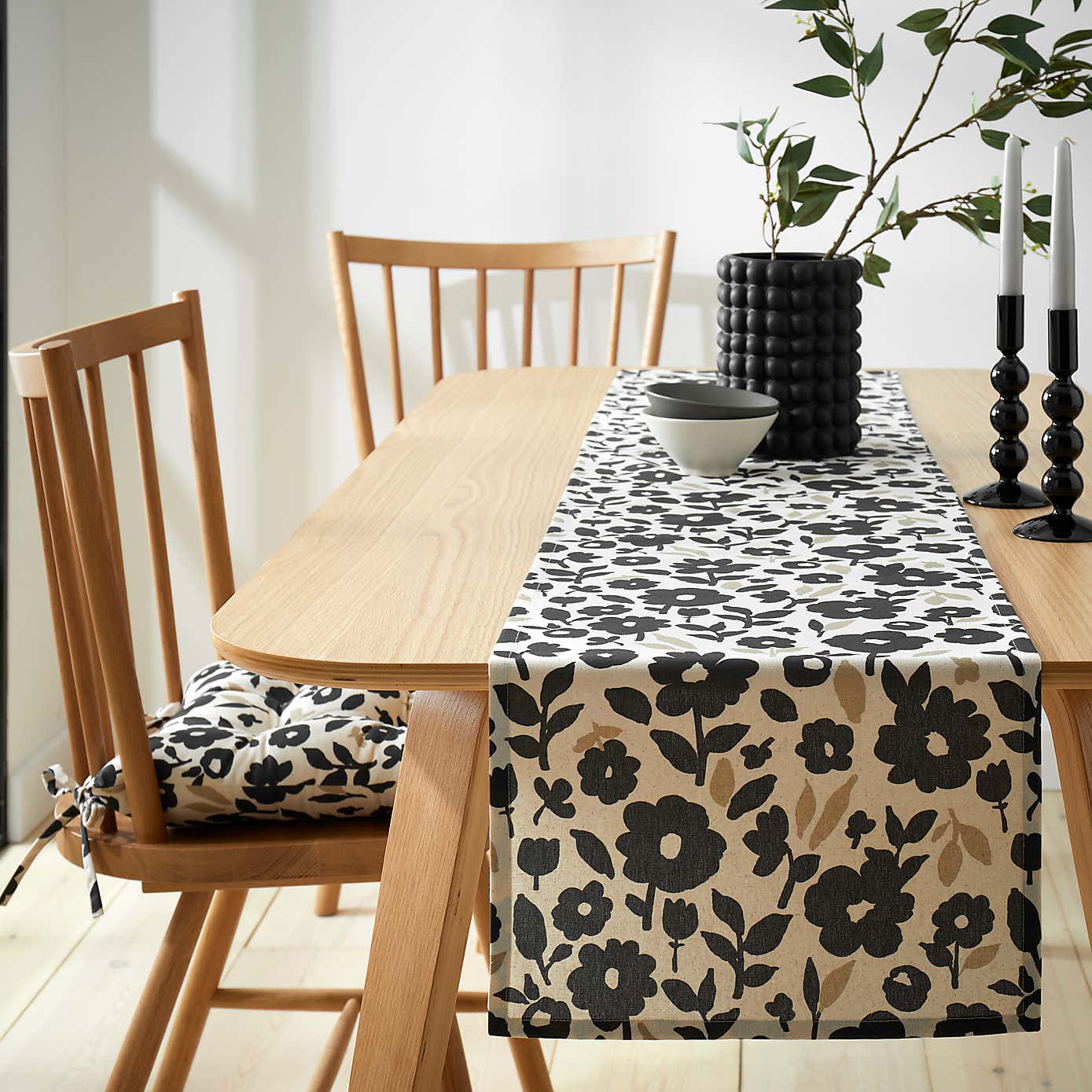 Floral Monochrome Cotton Table Runner