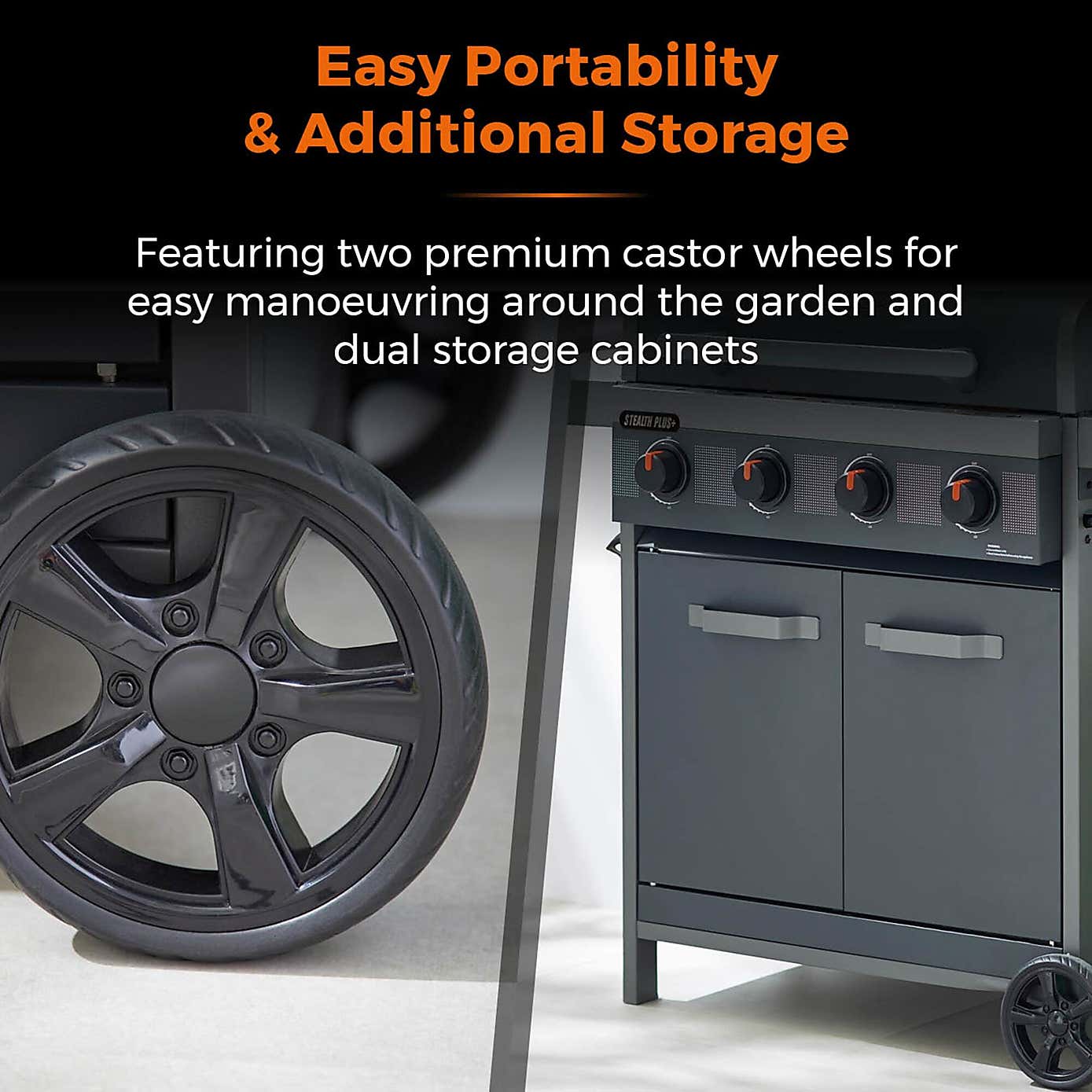 Tower Stealth Plus Four Burner Gas BBQ with Side Burner, Black Steel