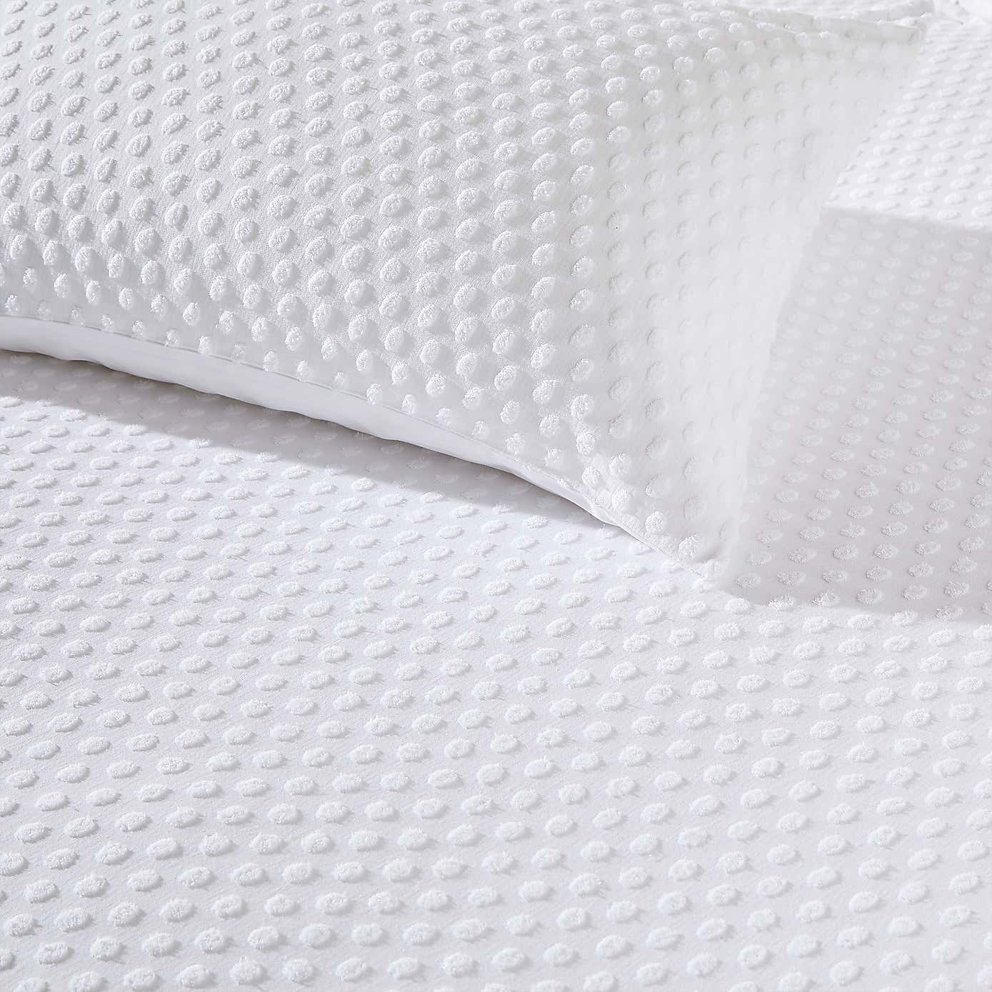 The Linen Yard Polka Tuft White 100% Cotton Duvet Cover & Pillowcase Set