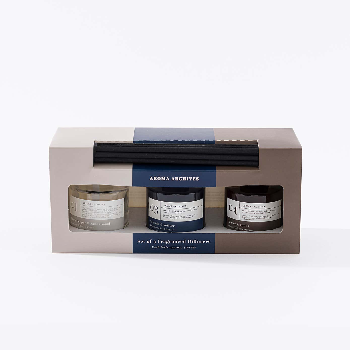 Black Pepper & Sandalwood, Amber & Tonka and Sea Salt & Vetiver Diffuser Gift Set