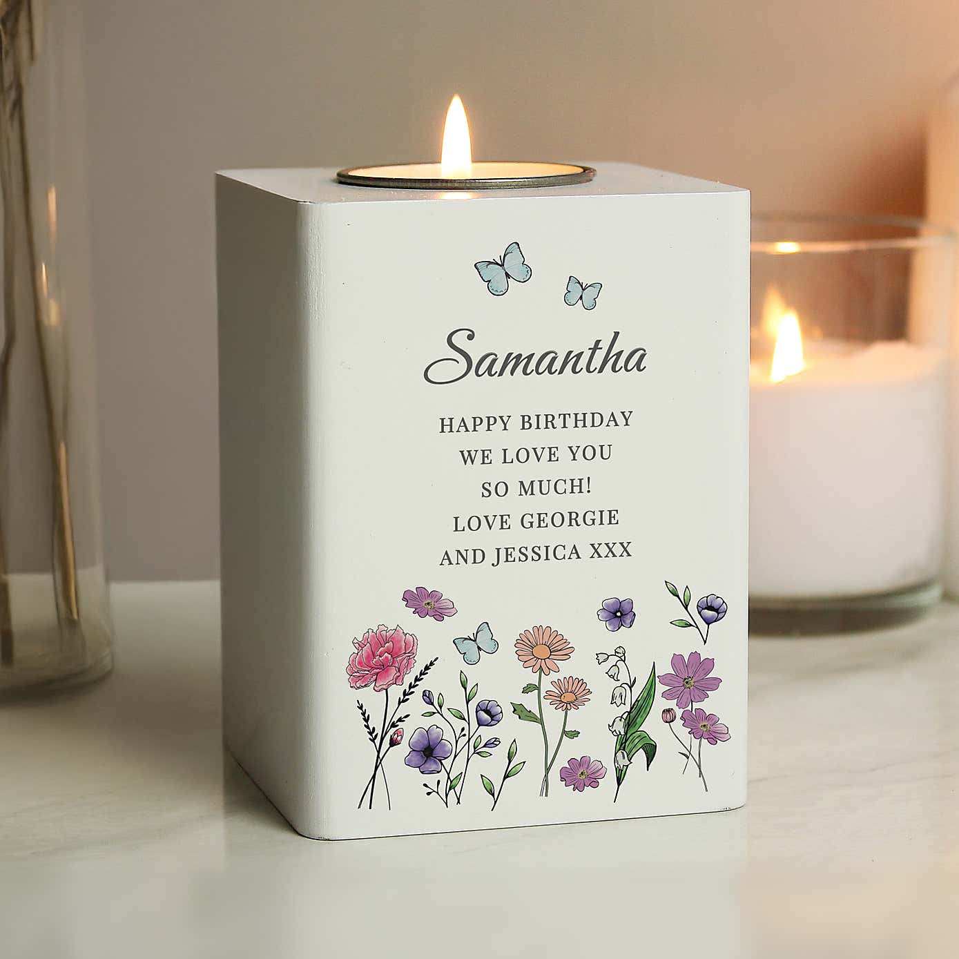 Personalised Wild Flowers Tealight Holder