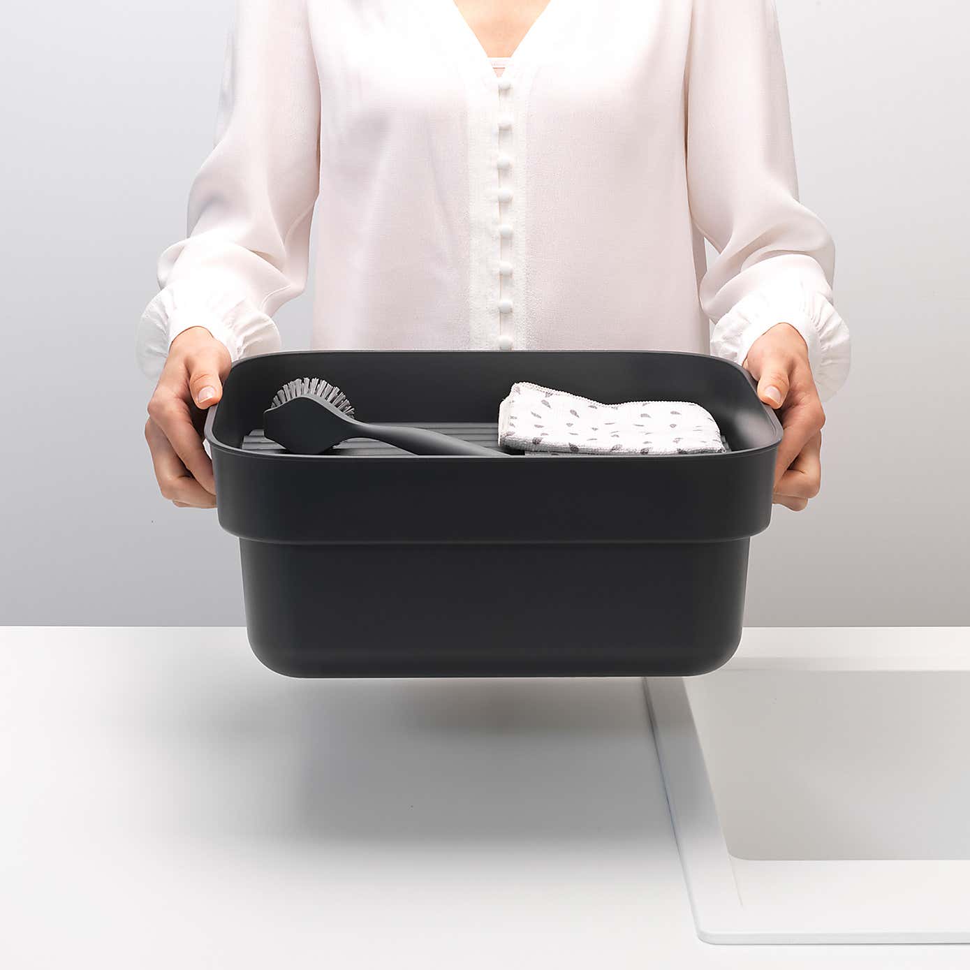 Brabantia Washing Up Bowl with Drying Tray Dark Grey