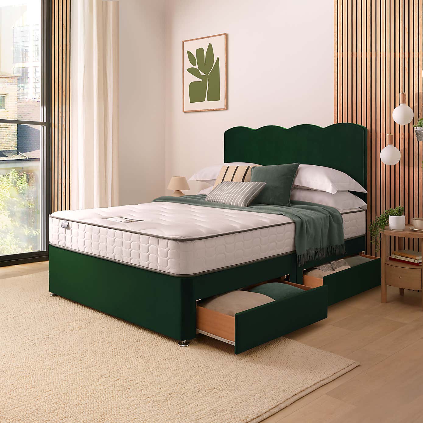 Silentnight 2 Drawer Divan Bed With Velvet Wave Headboard