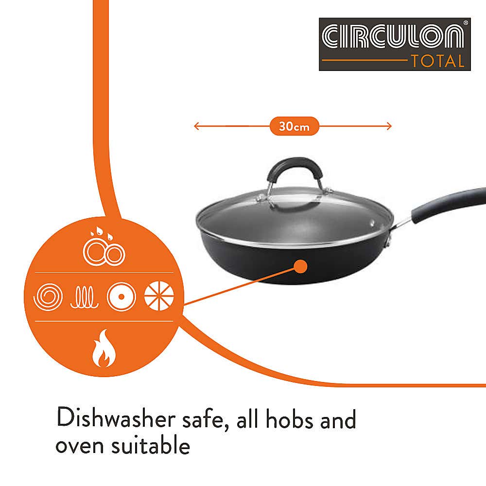 Circulon Total Non-Stick Hard Anodised Aluminium Skillet Pan with Lid, 31cm