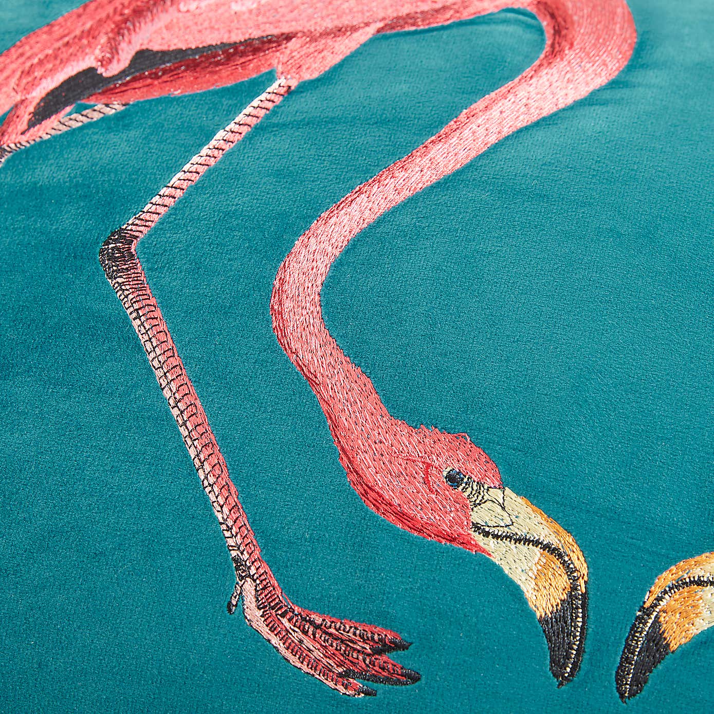 Flamingo Teal Embroidered Cushion