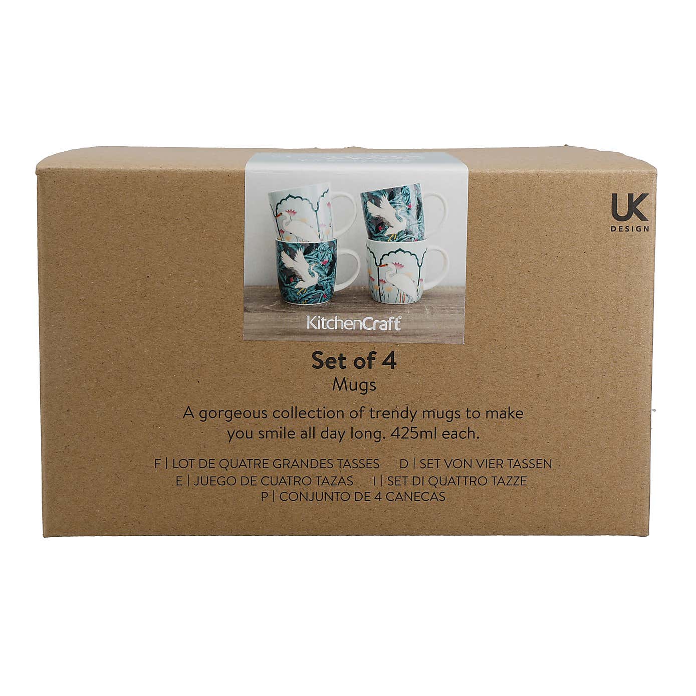 Kitchencraft Set of 4 Exotic Birds Green Stoneware Mugs