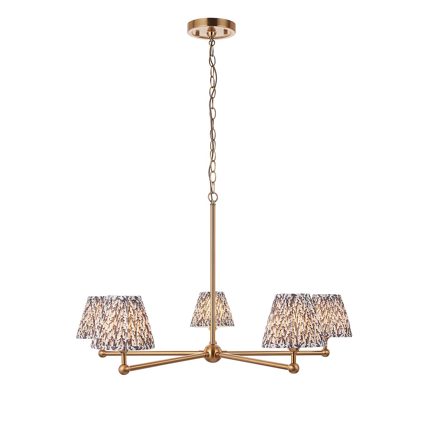 Vogue Javier 5 Light Adjustable Pendant Light with Grey Leaf Lamp Shades