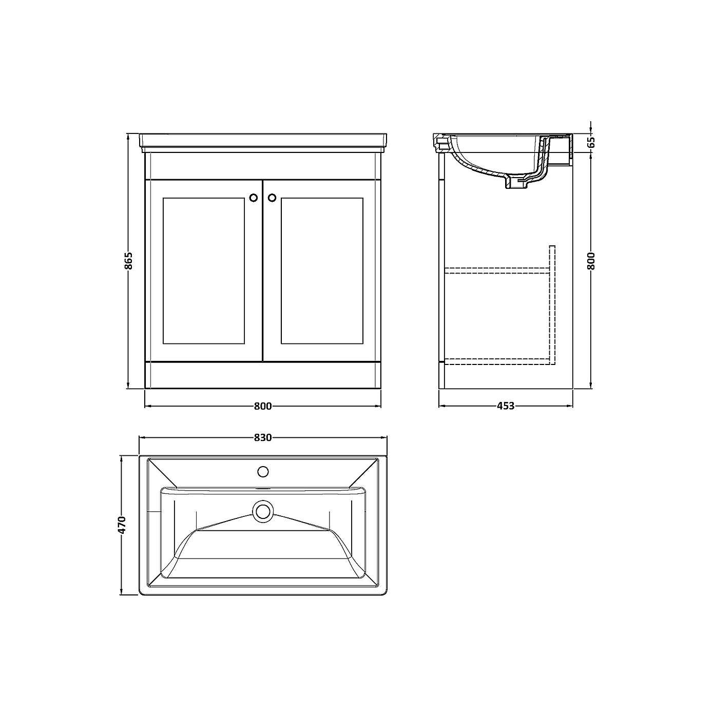 Classique Floor Standing 2 Door Vanity Unit with Basin