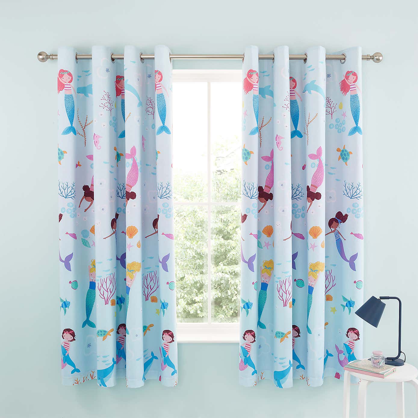 Catherine Lansfield Mermaid Fully Reversible Eyelet Curtains