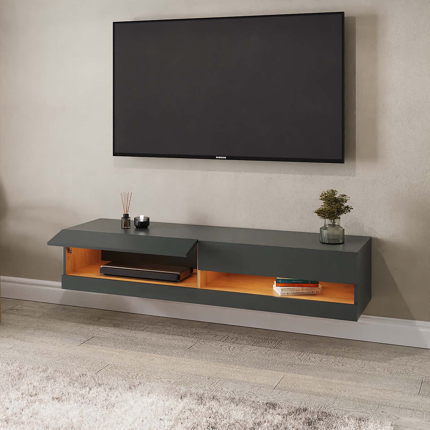 Delta 180cm Wall TV Unit with LEDs for TVs up to 80"