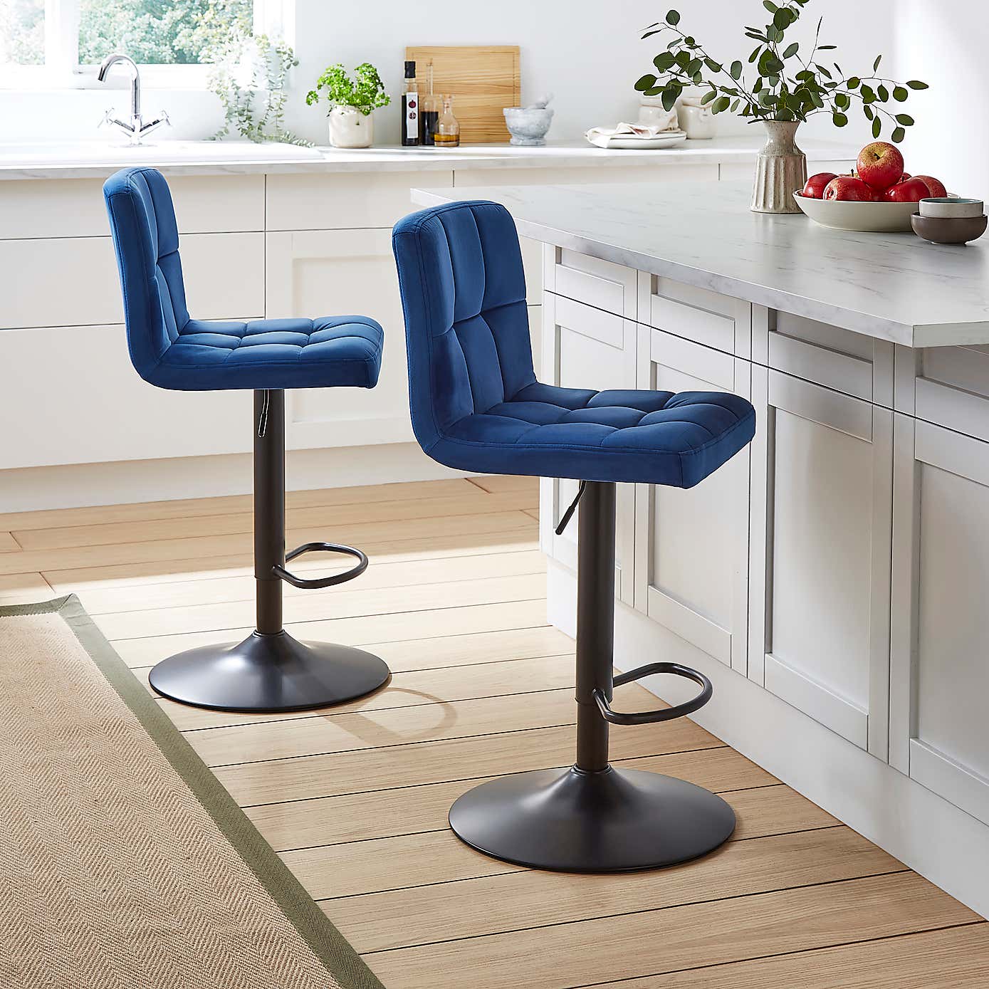 Jasmine Adjustable Height Swivel Bar Stool, Powder Coated Base
