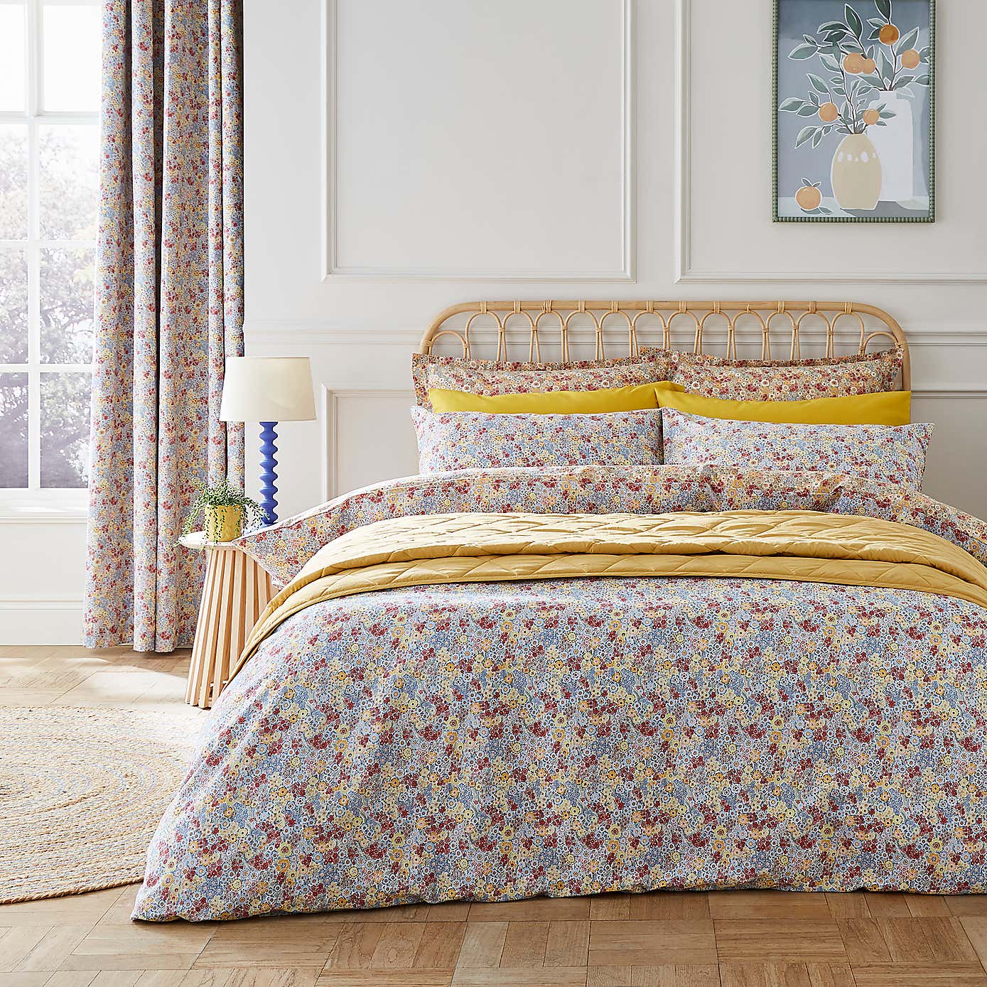 Hannah Retro Ditsy 100% Cotton Duvet Cover and Pillowcase Set