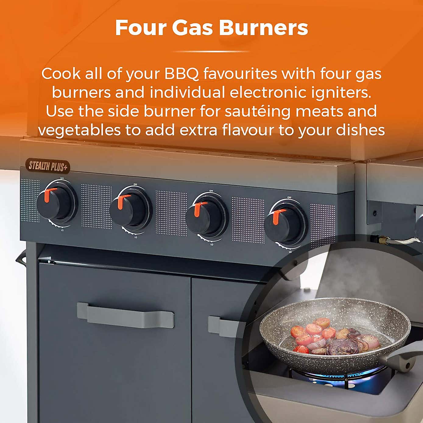 Tower Stealth Plus Four Burner Gas BBQ with Side Burner, Black Steel