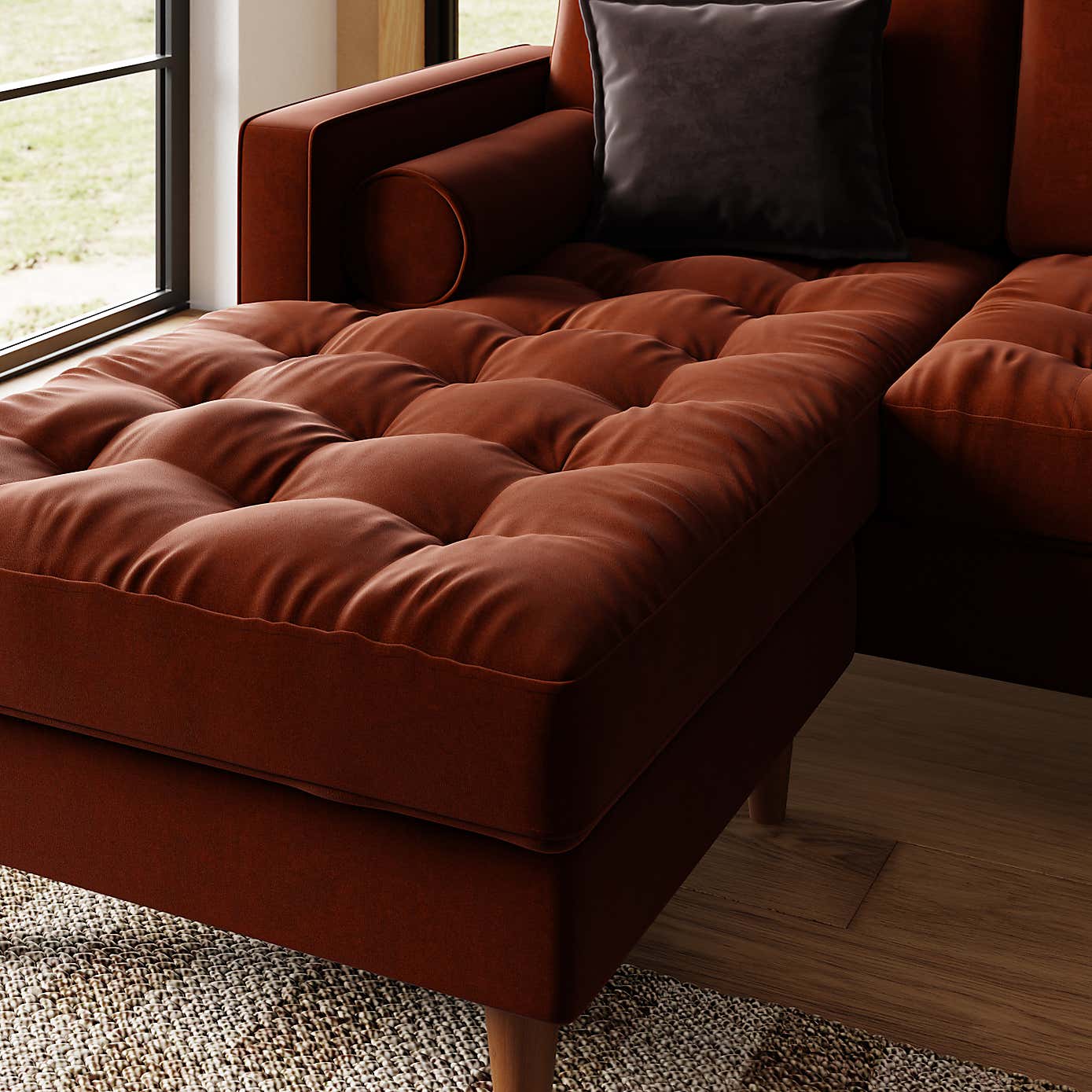 Zoe Casual Sit Velvet Corner Chaise Sofa
