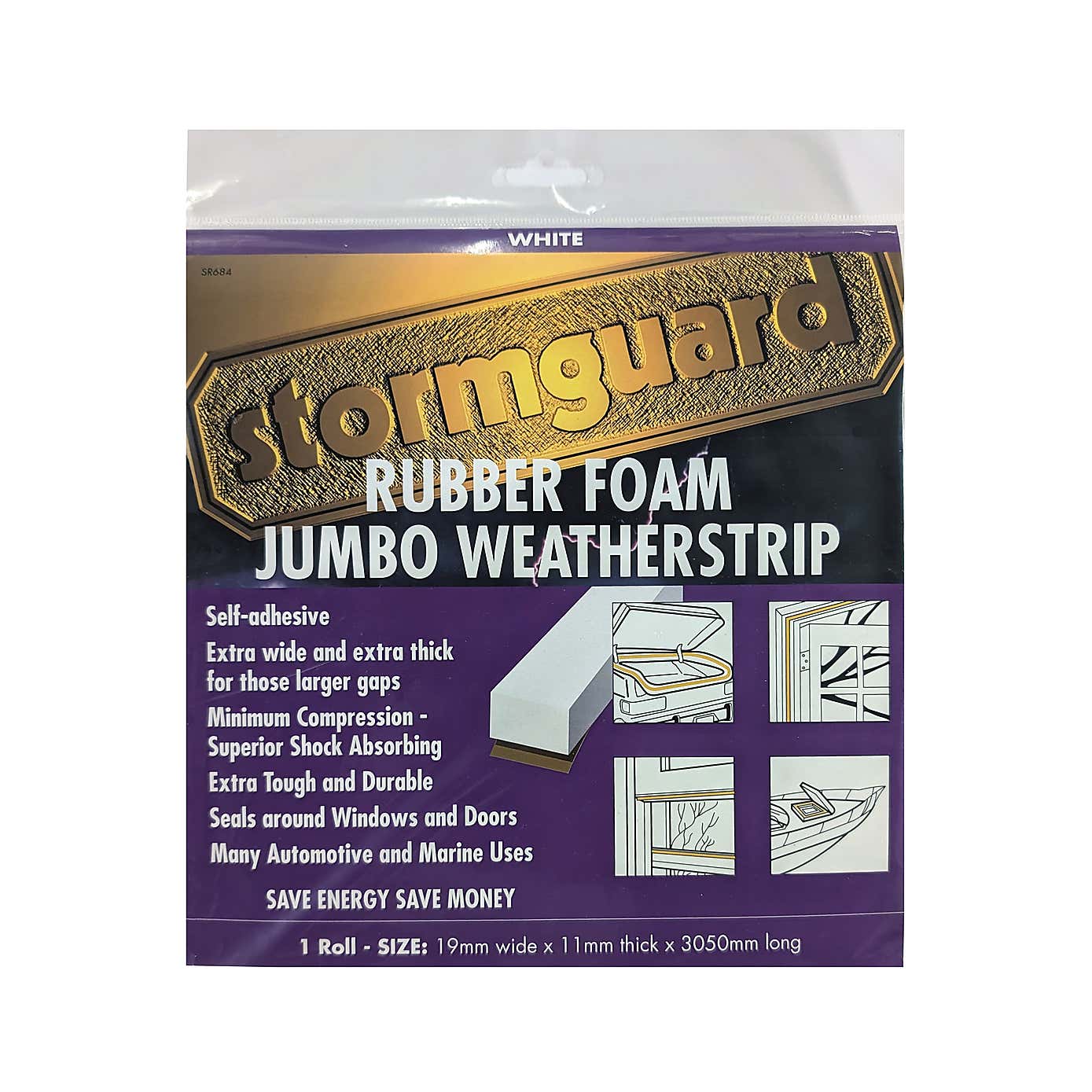 Stormguard Jumbo Rubber Foam Weather Strip 3.05m