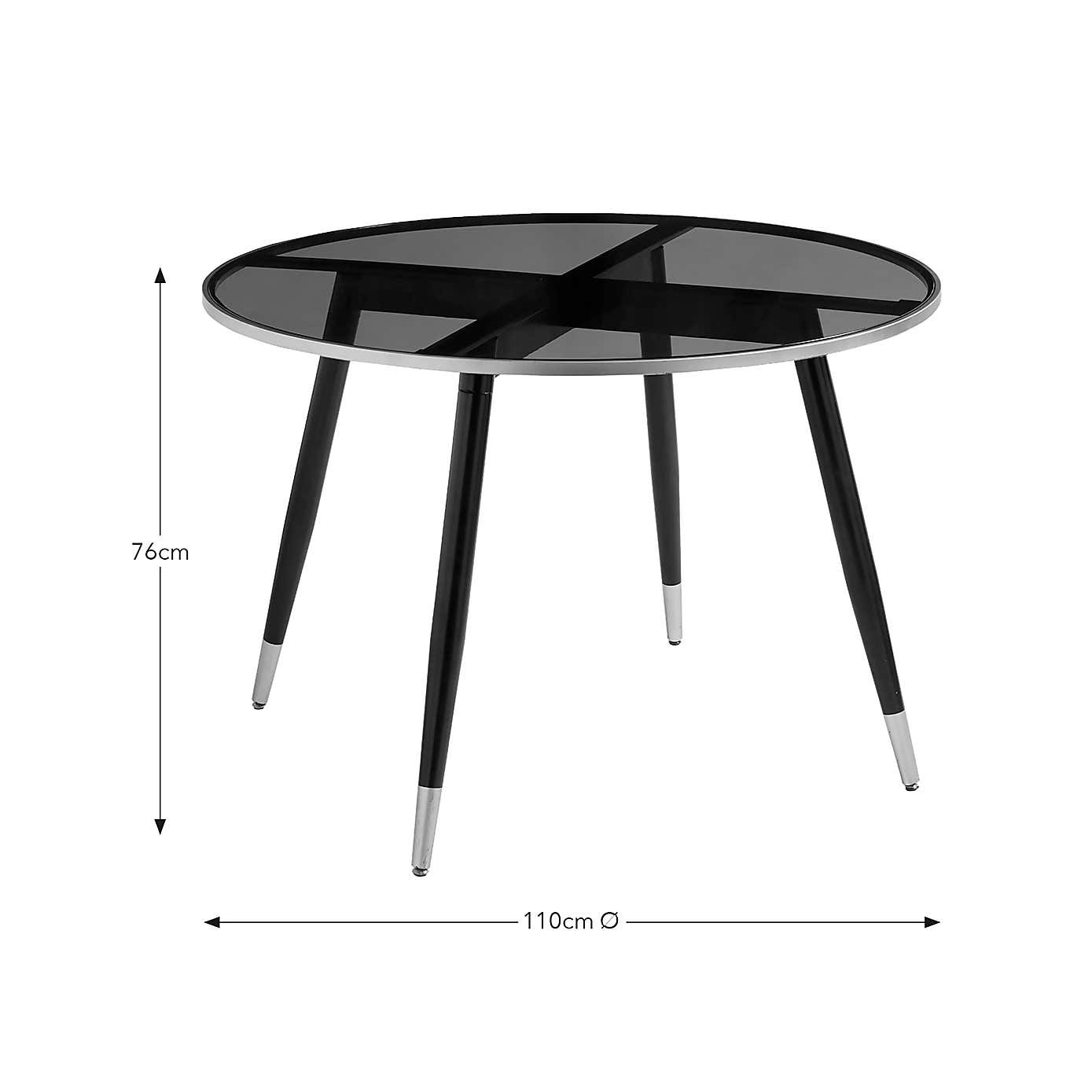 Sylvia Round Dining Table Black, Smoked Glass
