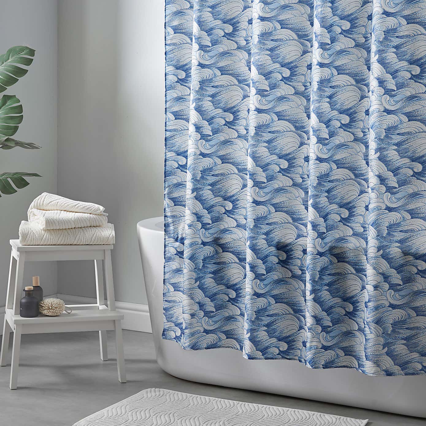 Waves Blue Shower Curtain