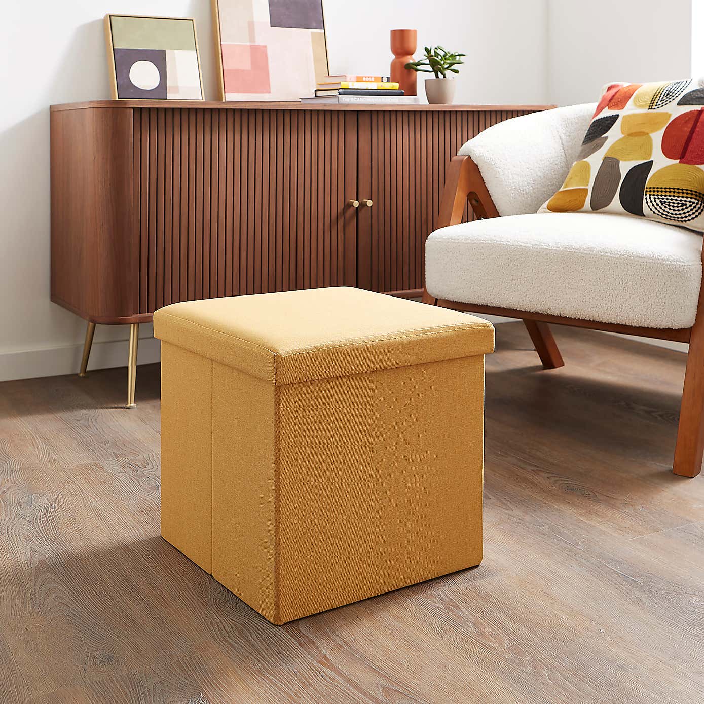 Faux Linen Cube Ottoman
