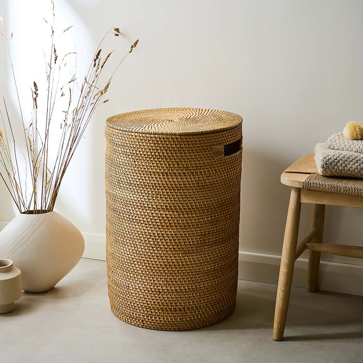 Large Rattan Laundry Basket with Lid